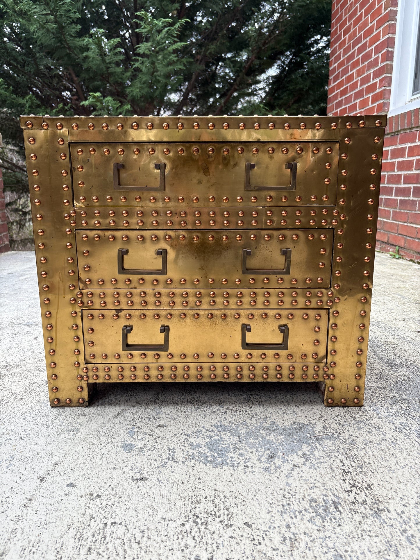 1970s Brass Campaign Style Bedside Table
