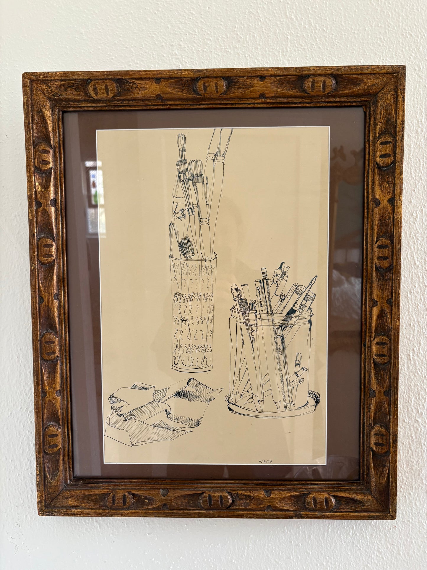 Ink Drawing of Artist Items in Vintage Frame (FREE SHIPPING)