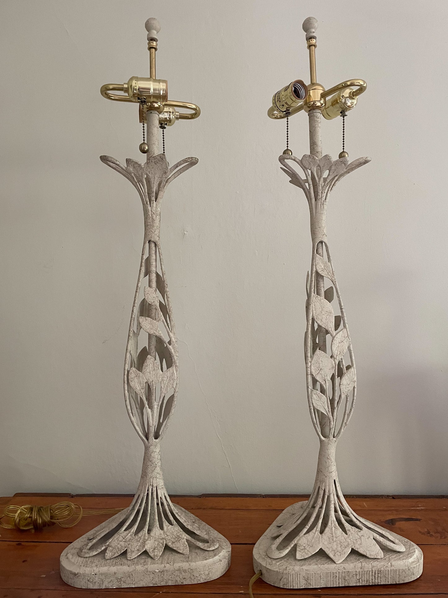 Pair of 1980s Art Nouveau  Frederick Cooper Lamps with Original Shades