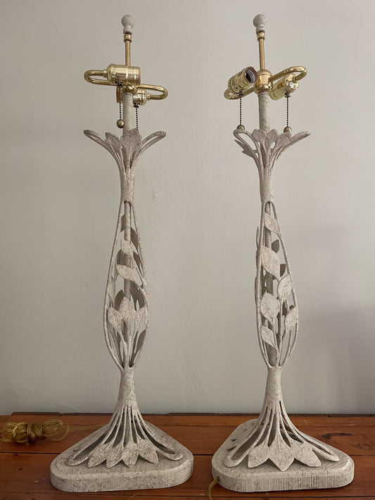 Pair of 1980s Art Nouveau  Frederick Cooper Lamps with Original Shades