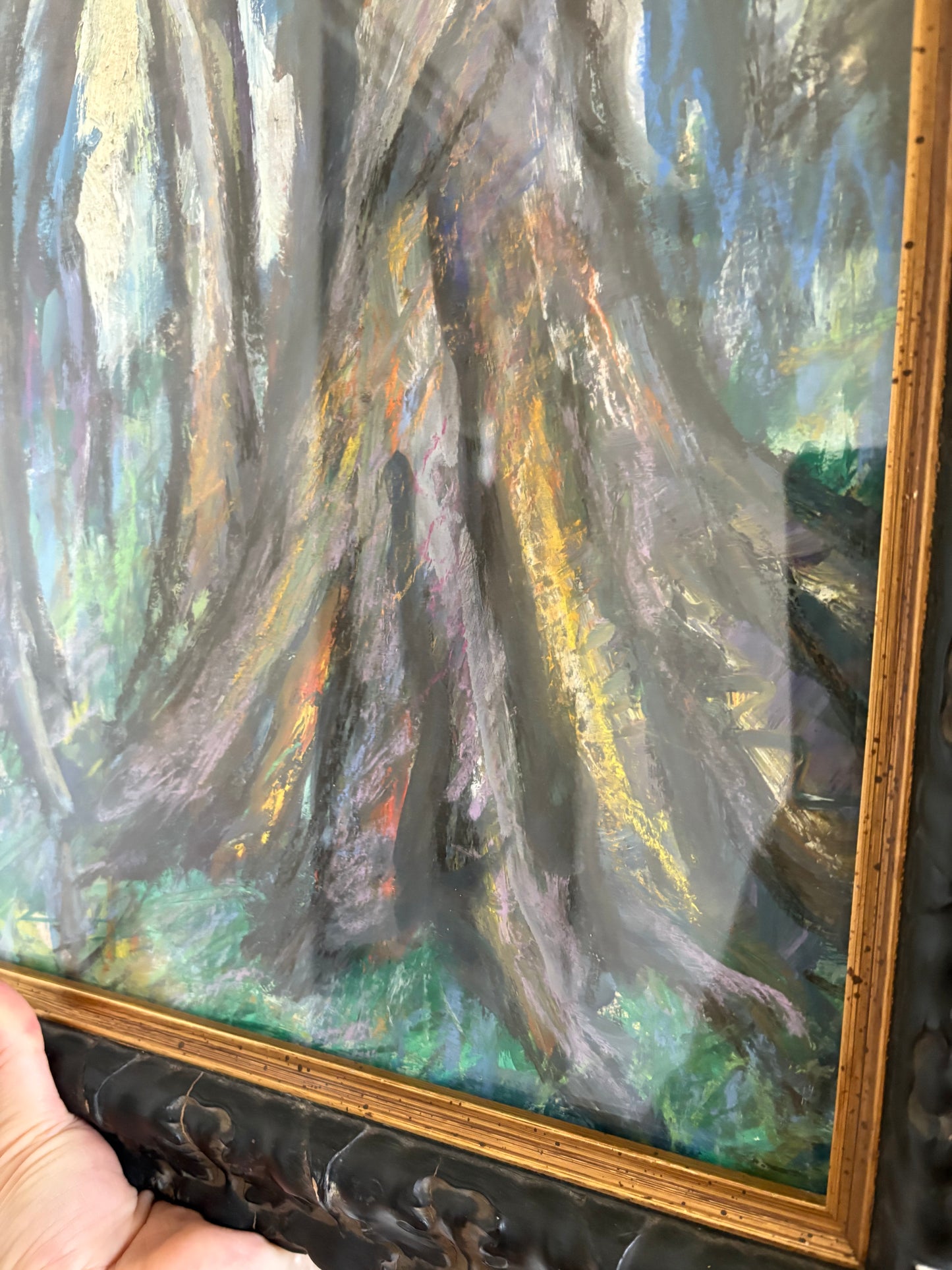 Vibrant Pastel Landscape in Vintage Leaf Motif Frame (FREE SHIPPING)