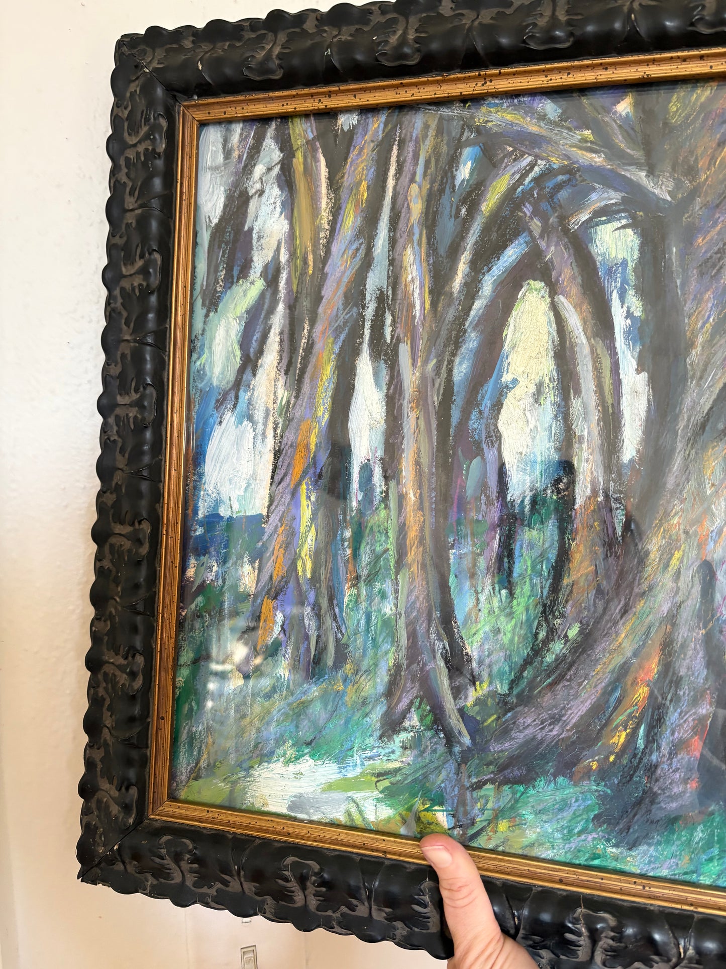 Vibrant Pastel Landscape in Vintage Leaf Motif Frame (FREE SHIPPING)