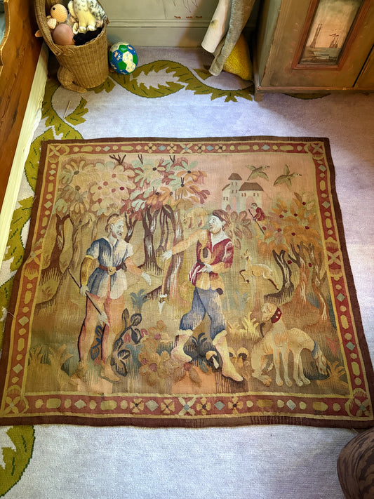 Mid 20th Century Earth Toned Wool Hunting Tapestry (FREE SHIPPING)