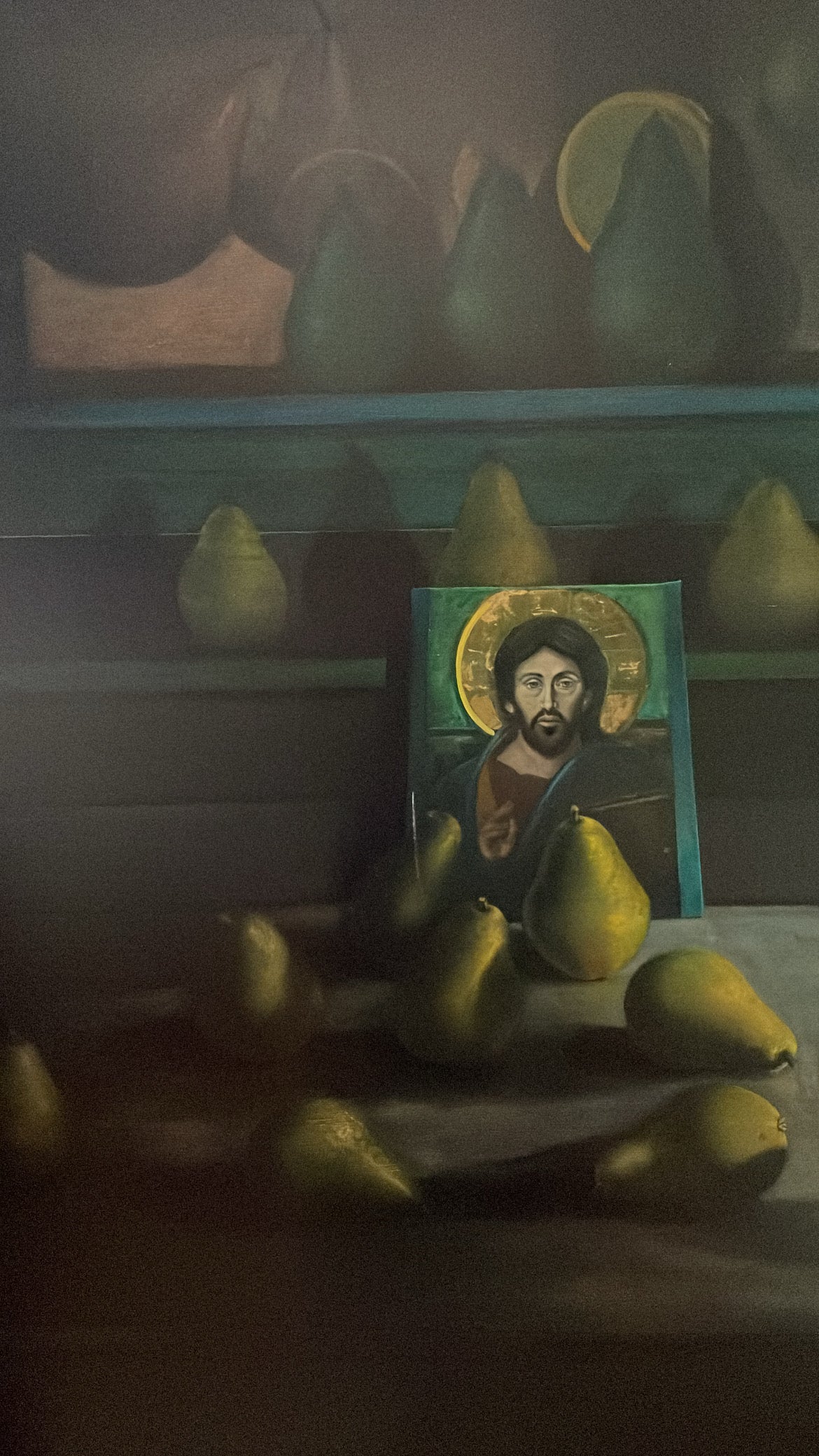 Framed Oil Painting on Gessoed Masonite- Altar with Pears