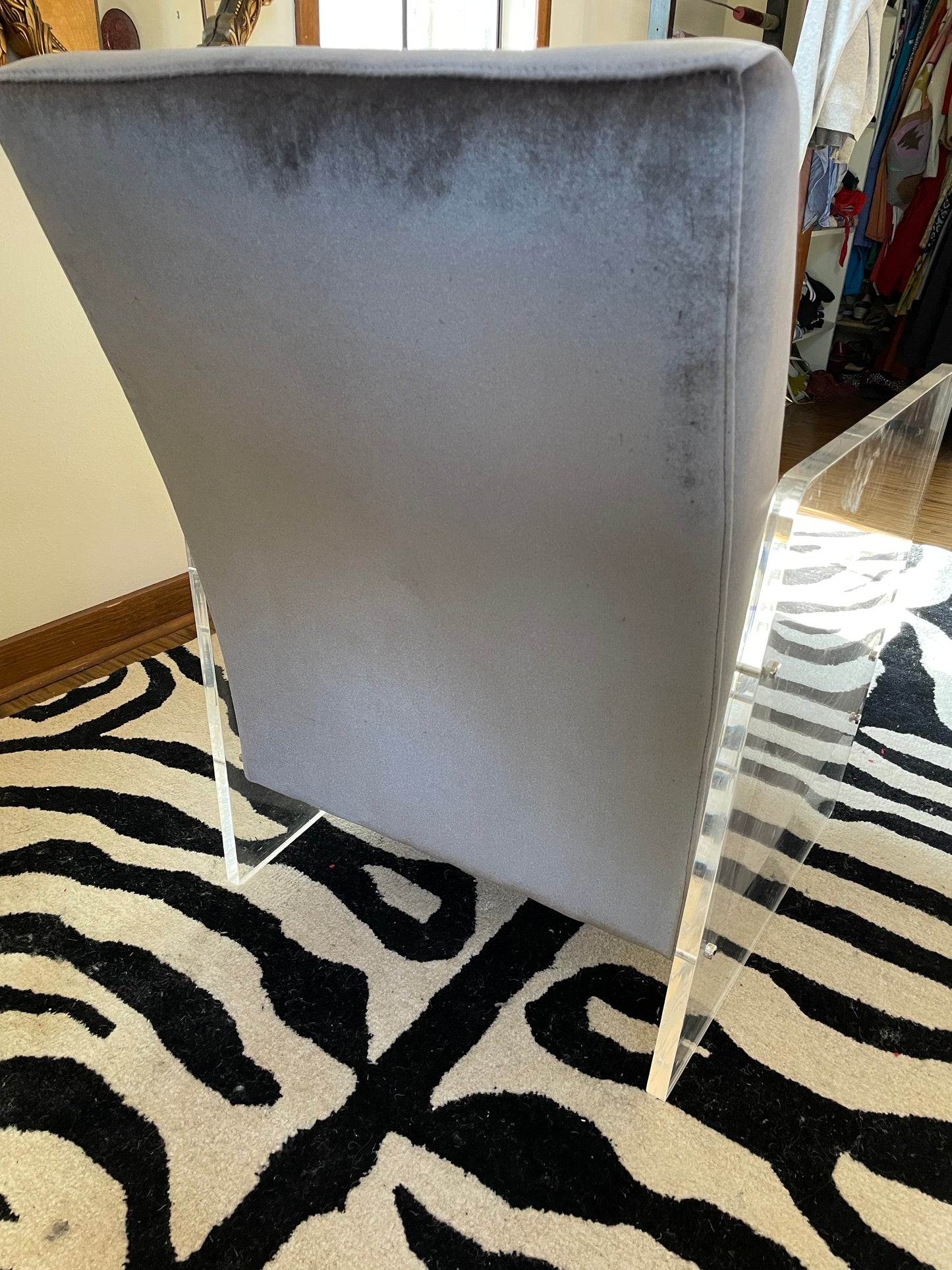 1980s Periwinkle Velvet Chair with Acrylic Sides