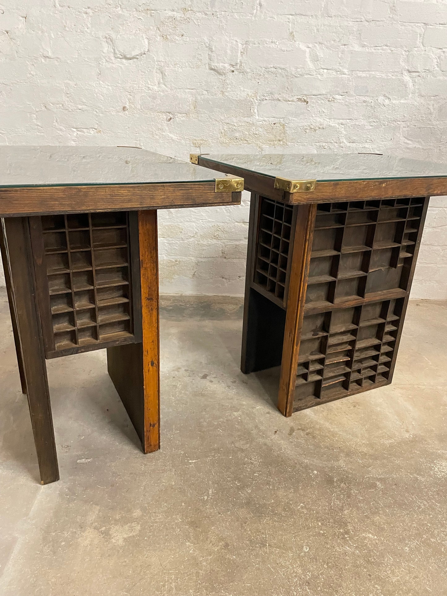 Antique Letter Press and Typecase Side Tables (Pair)