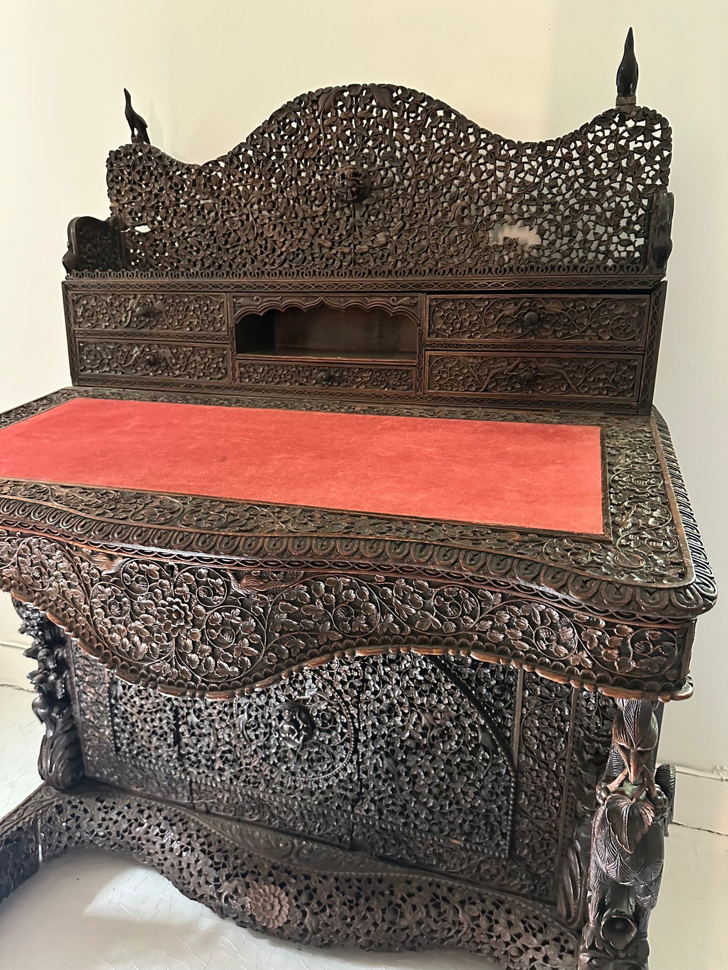 19th Century Hand-Carved Burmese Davenport Desk