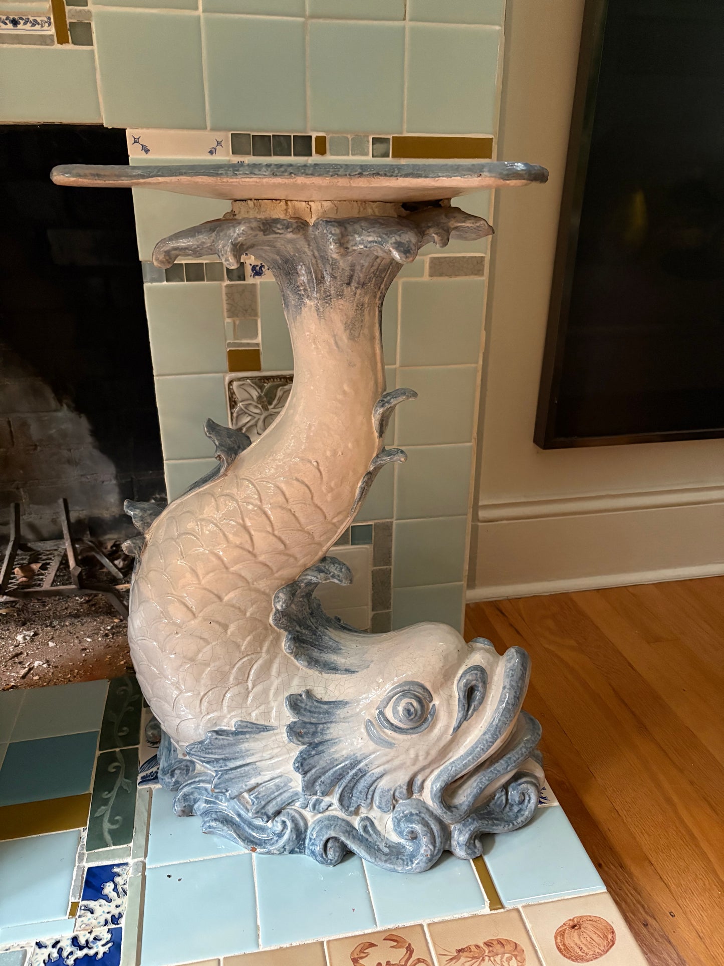 1960s Italian Majolica Sea Serpent Ceramic Side Table