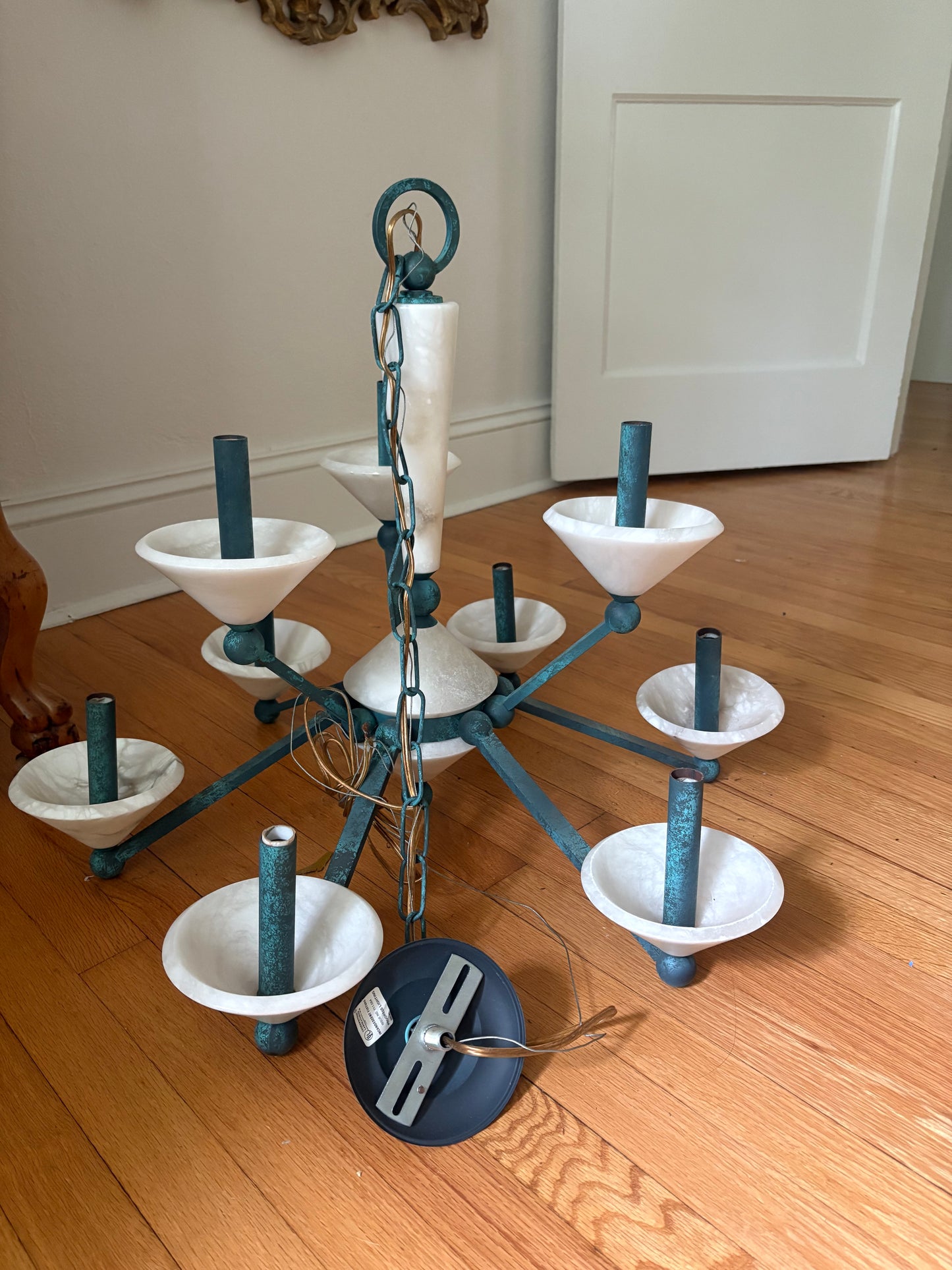 1980s Marble and Verdigris Copper Chandelier (FREE SHIPPING)