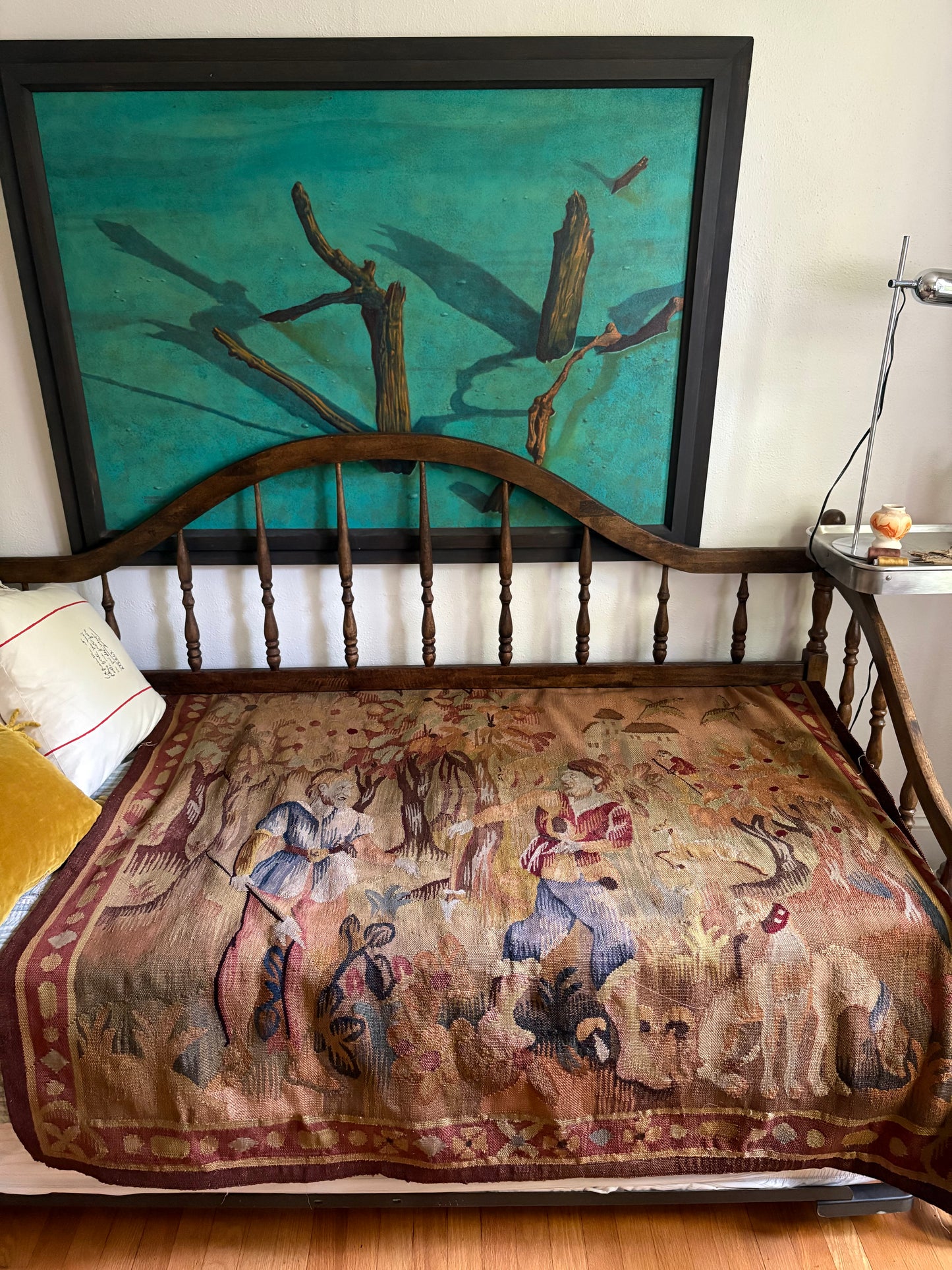 Mid 20th Century Earth Toned Wool Hunting Tapestry (FREE SHIPPING)