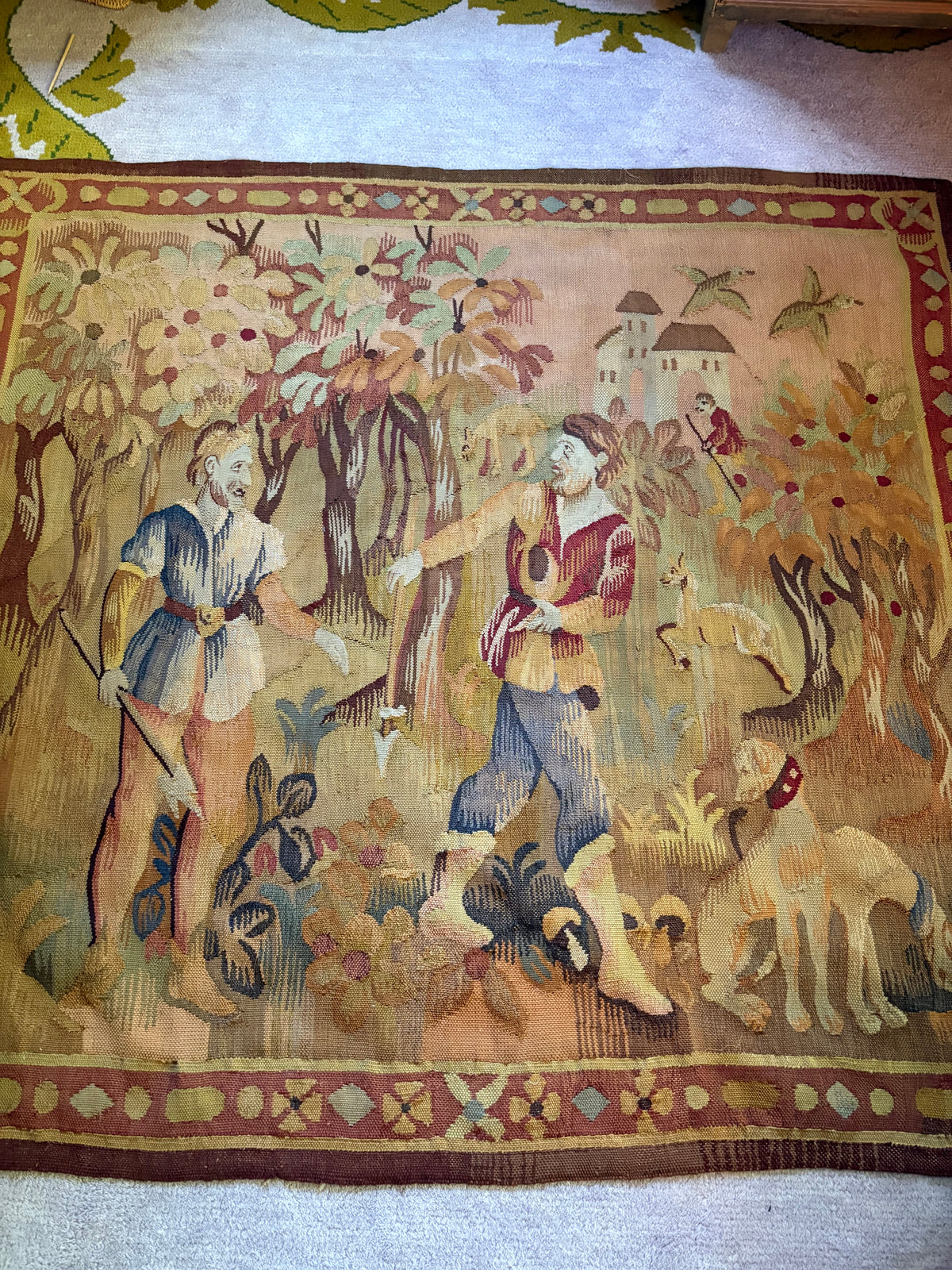 Mid 20th Century Earth Toned Wool Hunting Tapestry (FREE SHIPPING)