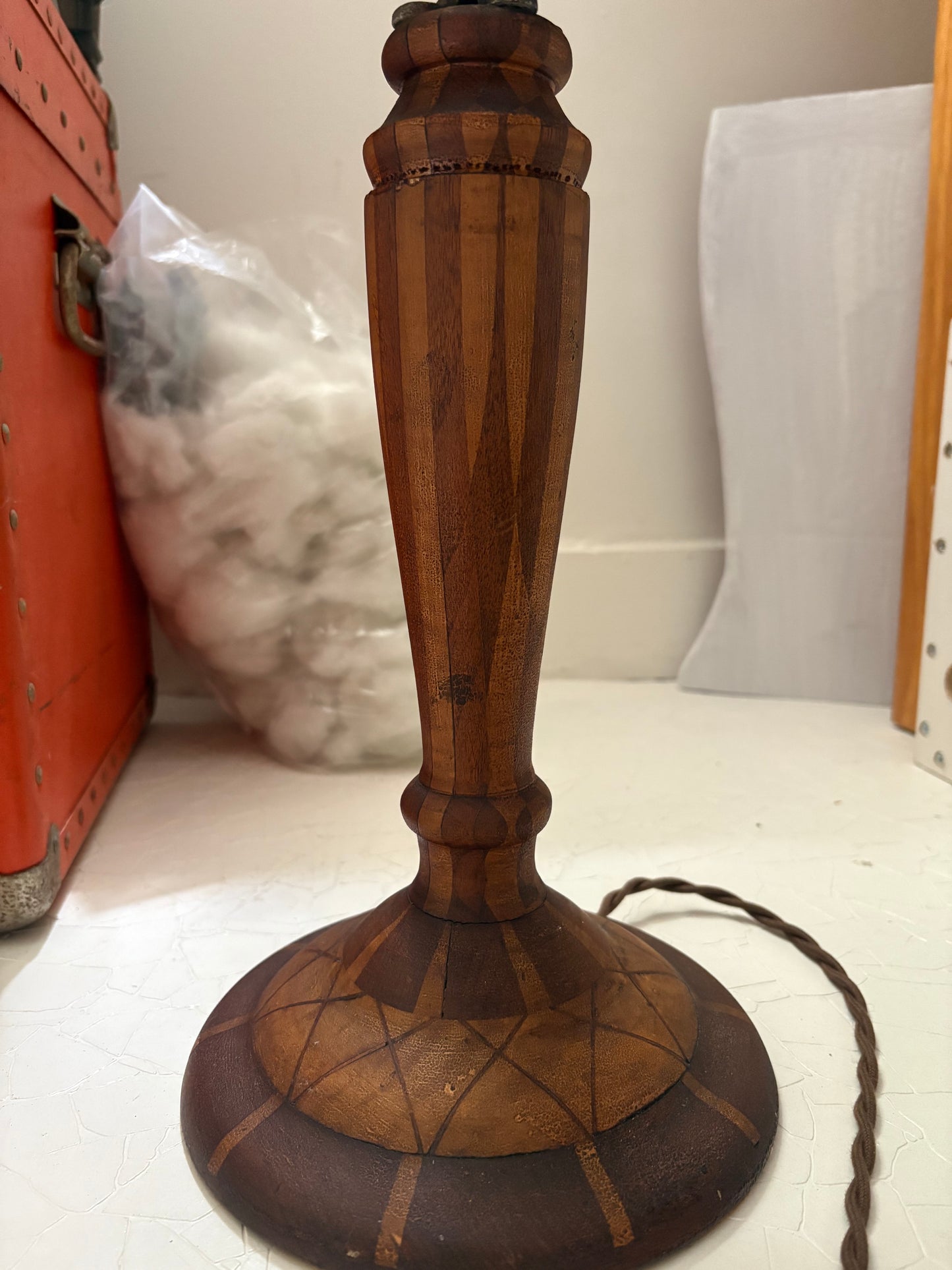 1940s Parquetry Table Lamp with 1920s Mica Shade (FREE SHIPPING)