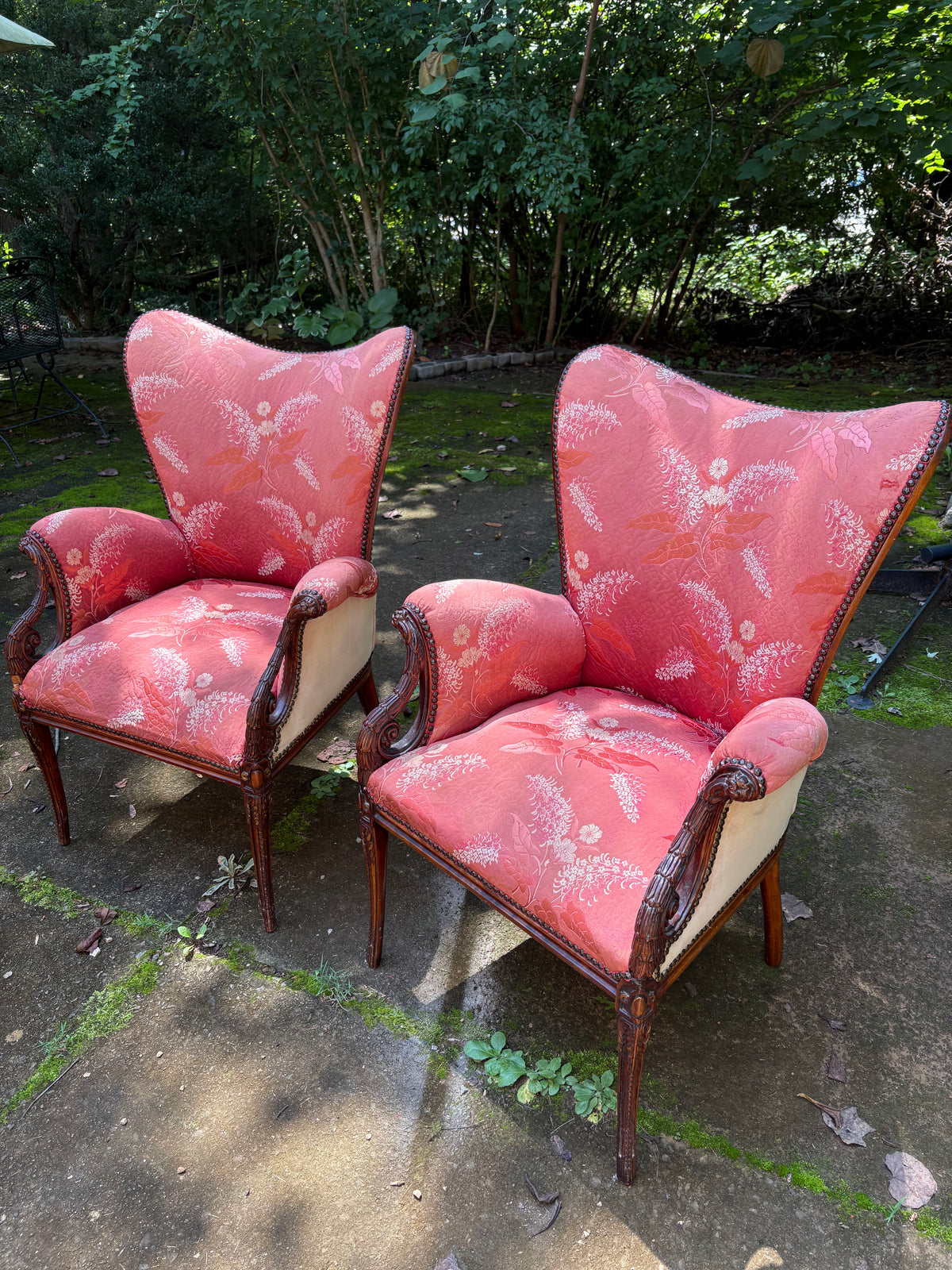 Pair of 1940s Grosfeld House French Feathered Wingback Chairs