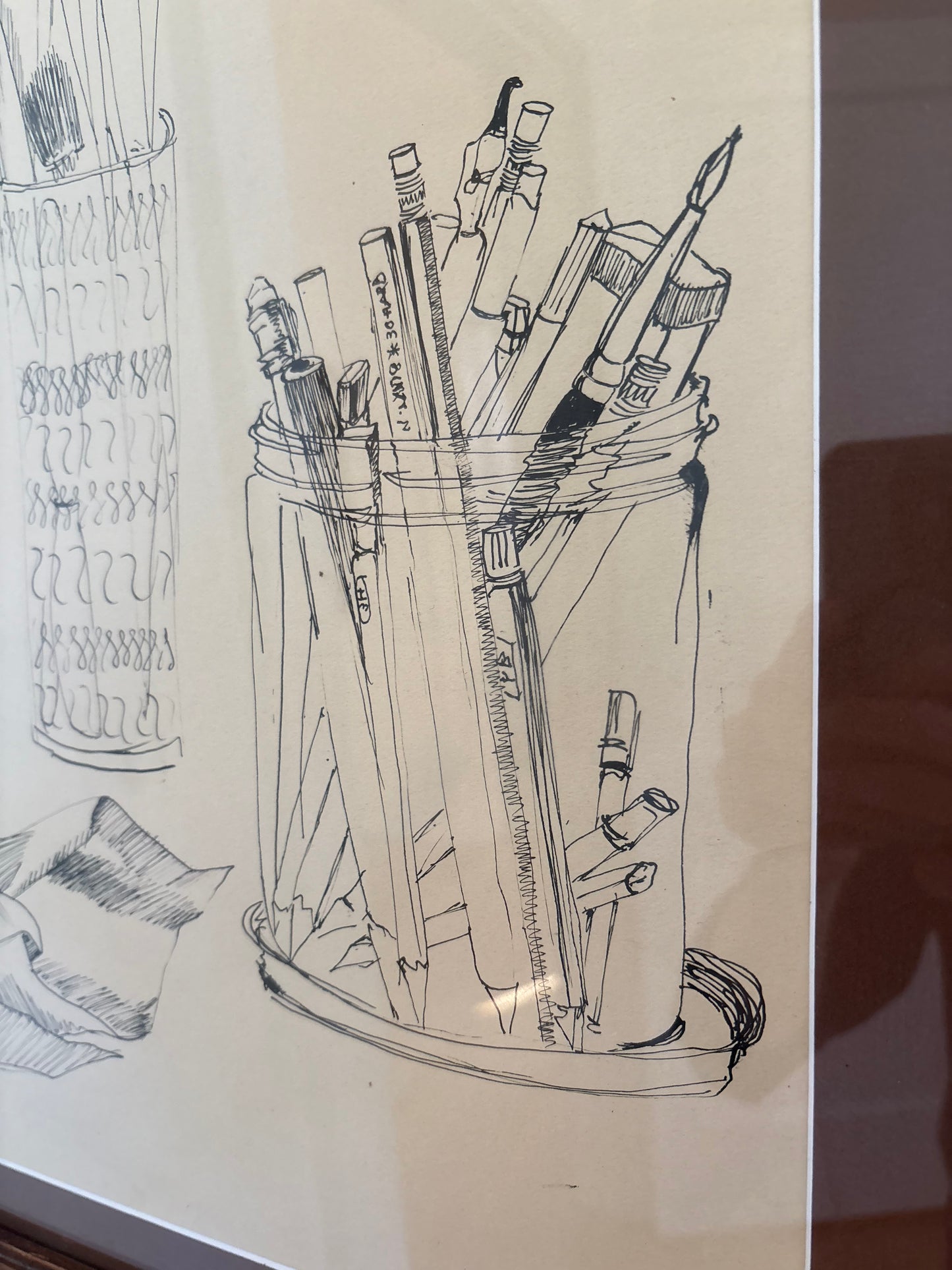 Ink Drawing of Artist Items in Vintage Frame (FREE SHIPPING)