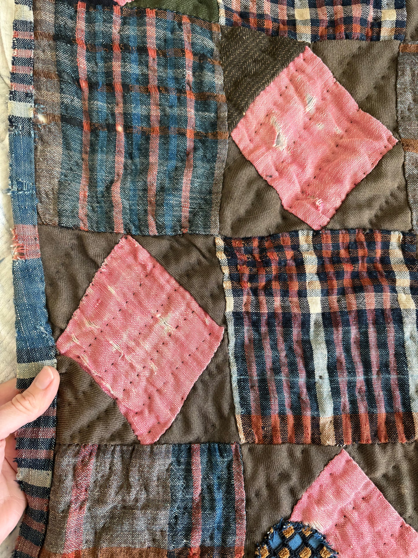 Antique Plaid and Checkered Patchwork Quilt- Twin (FREE SHIPPING)