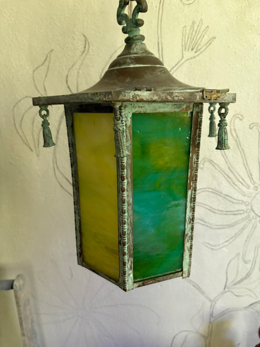 1930s Copper and Glass Pagoda Lantern with Tassels (FREE SHIPPING)