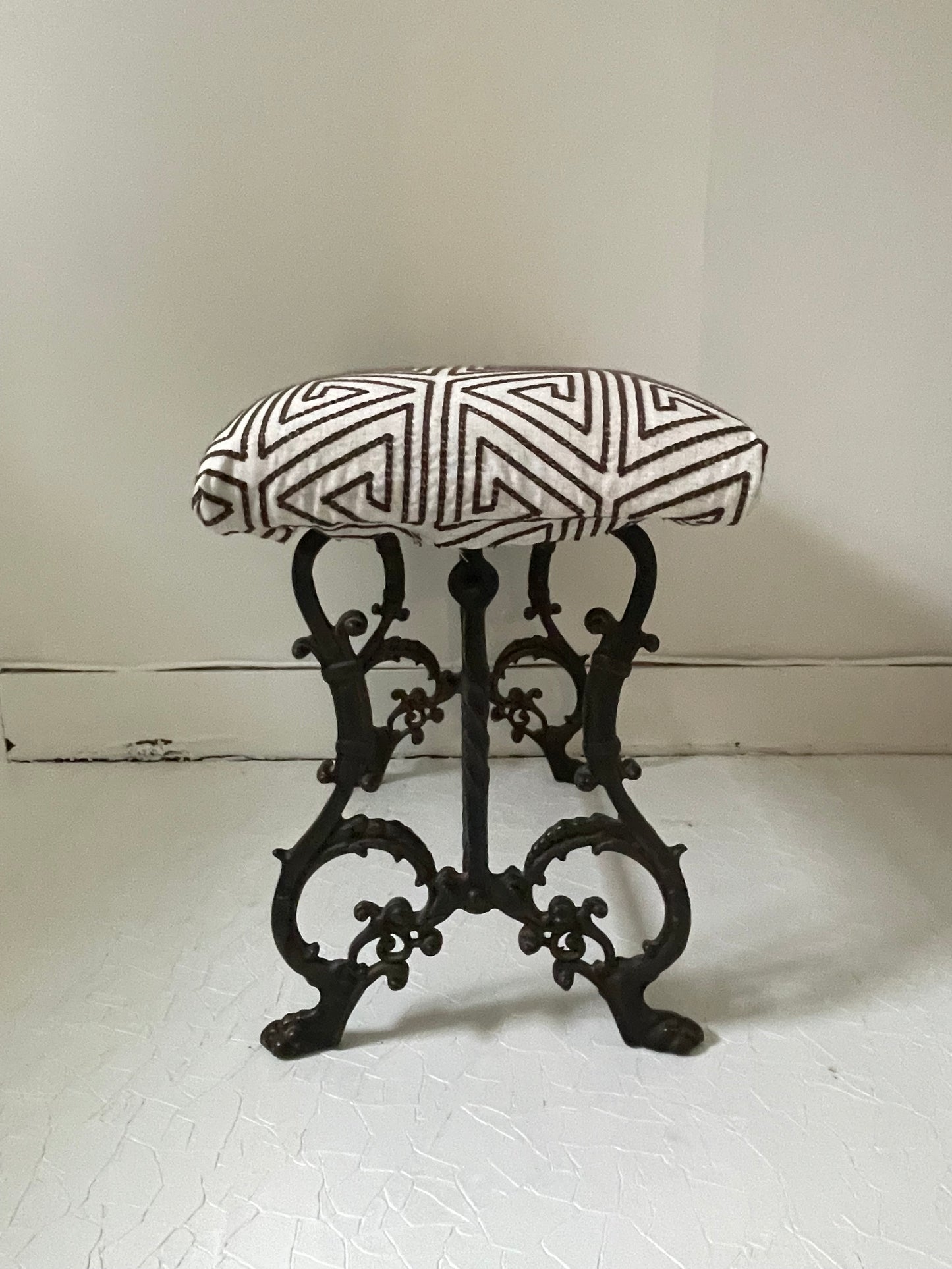 Victorian Piano Bench with Geometric Fabric