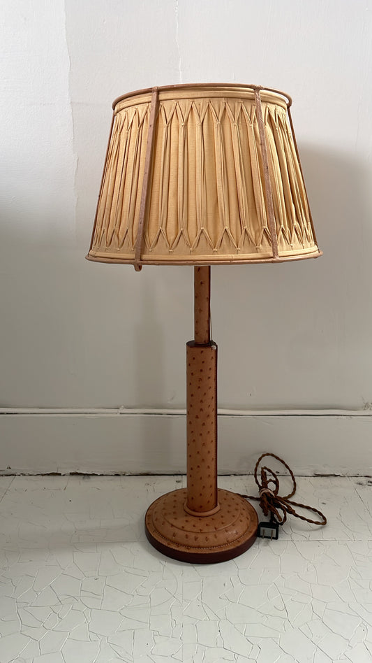 1950s Ostrich Leather Lamp with Custom Pleated Shade