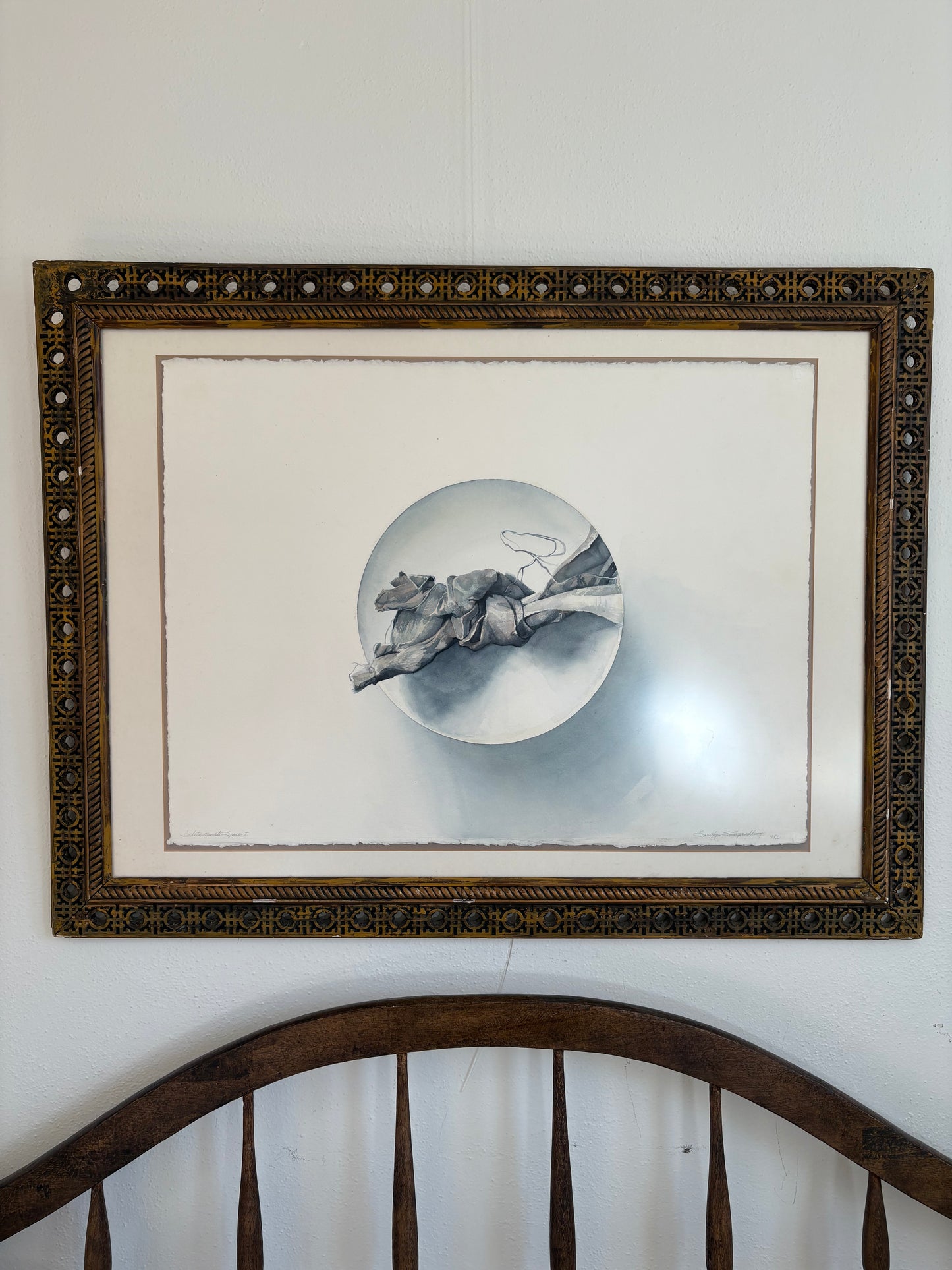1982 Trompe L’oeil Piece titled “Indeterminate Space I” in an Antique Hatchwork Frame  (FREE SHIPPING)