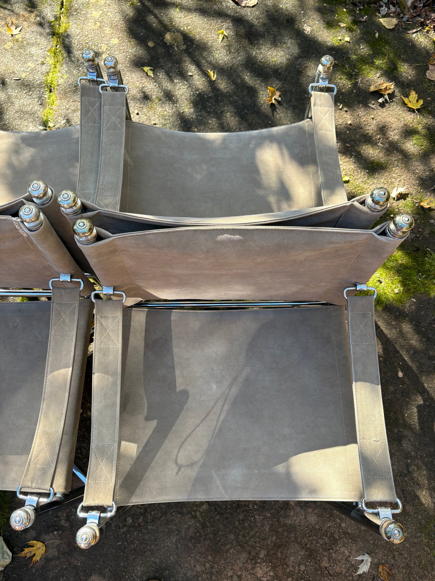 Set of 6 1960s Chrome & Suede Pace Furniture Collection Campaign Chairs