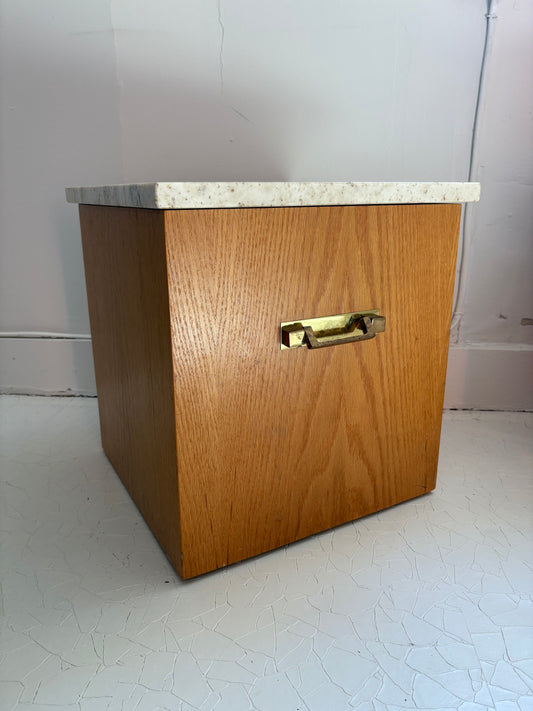 Pair of 1970s Wood and Travertine End Tables