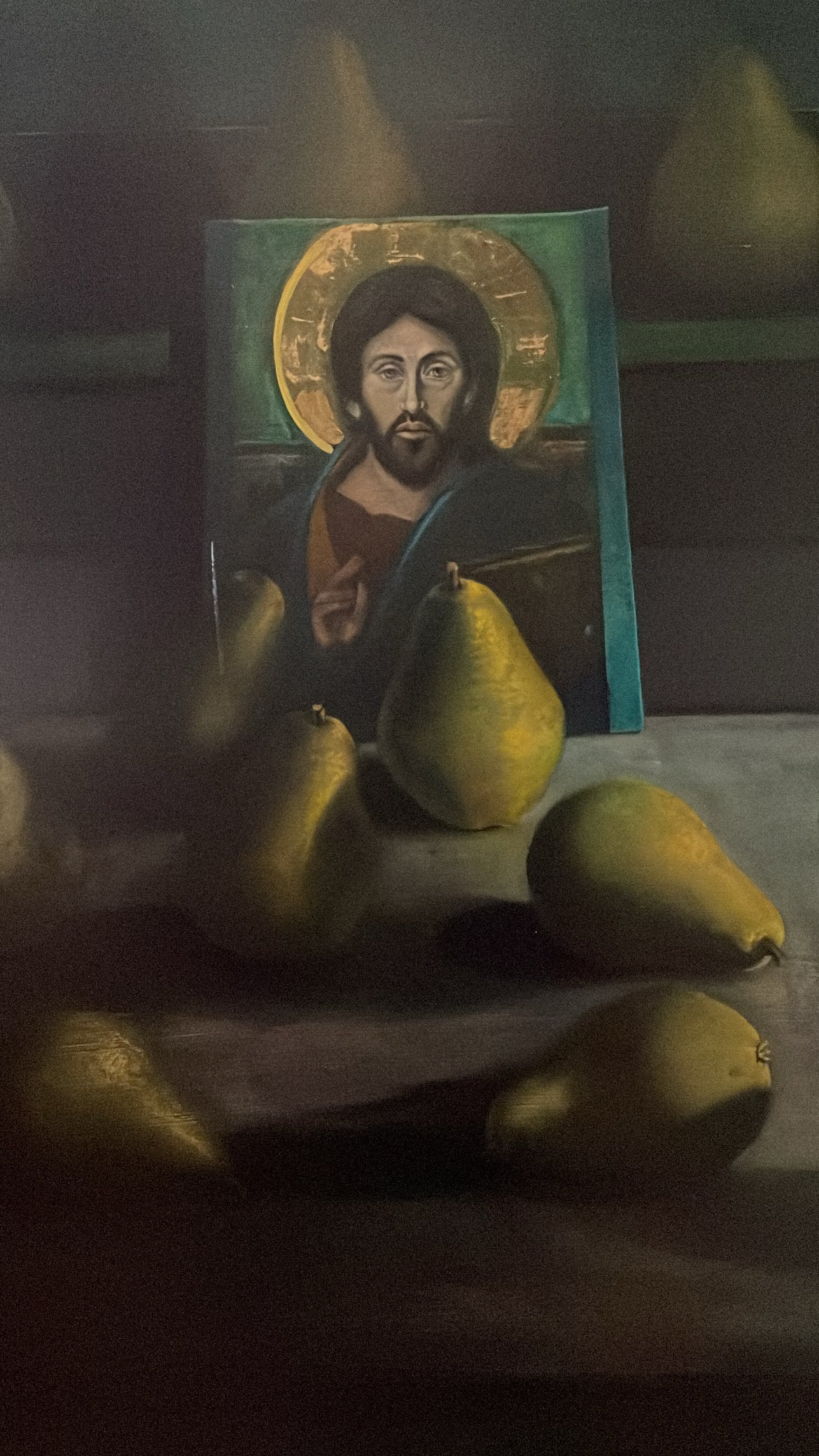 Framed Oil Painting on Gessoed Masonite- Altar with Pears