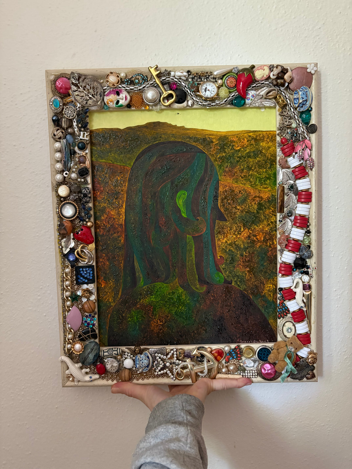 Modern Figurative Painting in a Vintage Assemblage Frame (FREE SHIPPING)