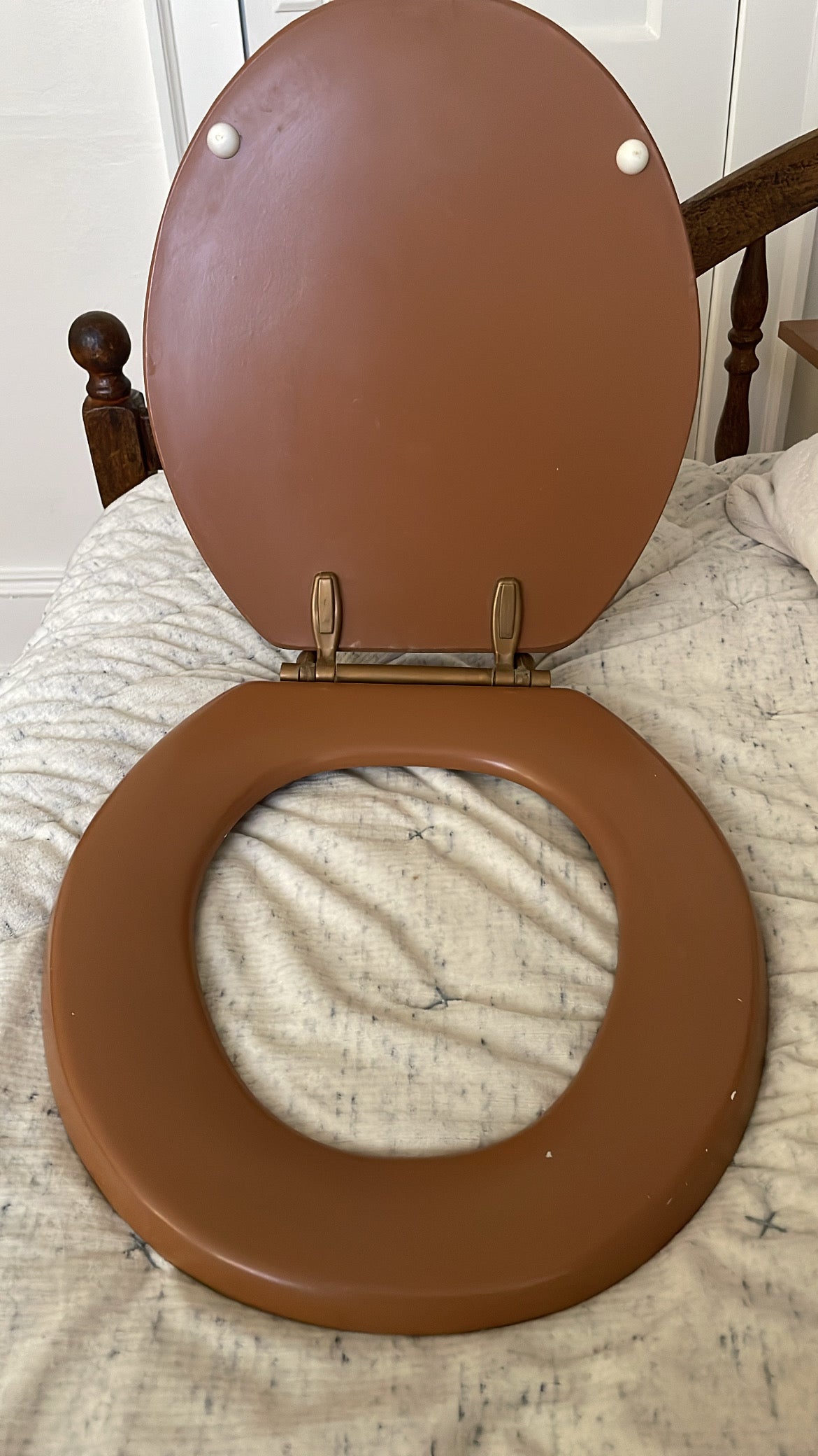 1970s King and Queen Carved Wood Toilet Seat