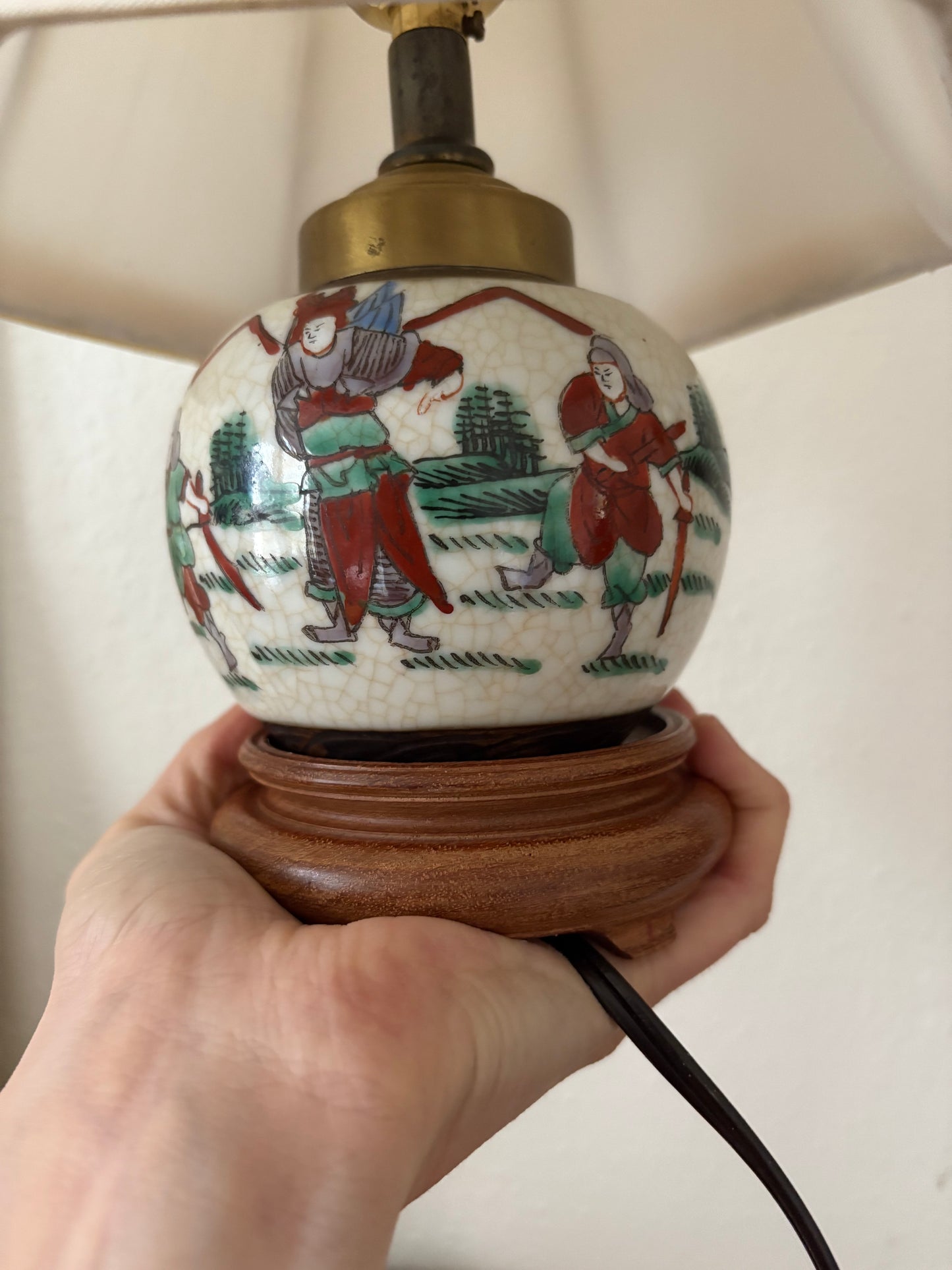 Petite Chinese Crackle-glaze Lamp with Exaggerated Silk Shade (FREE SHIPPING)