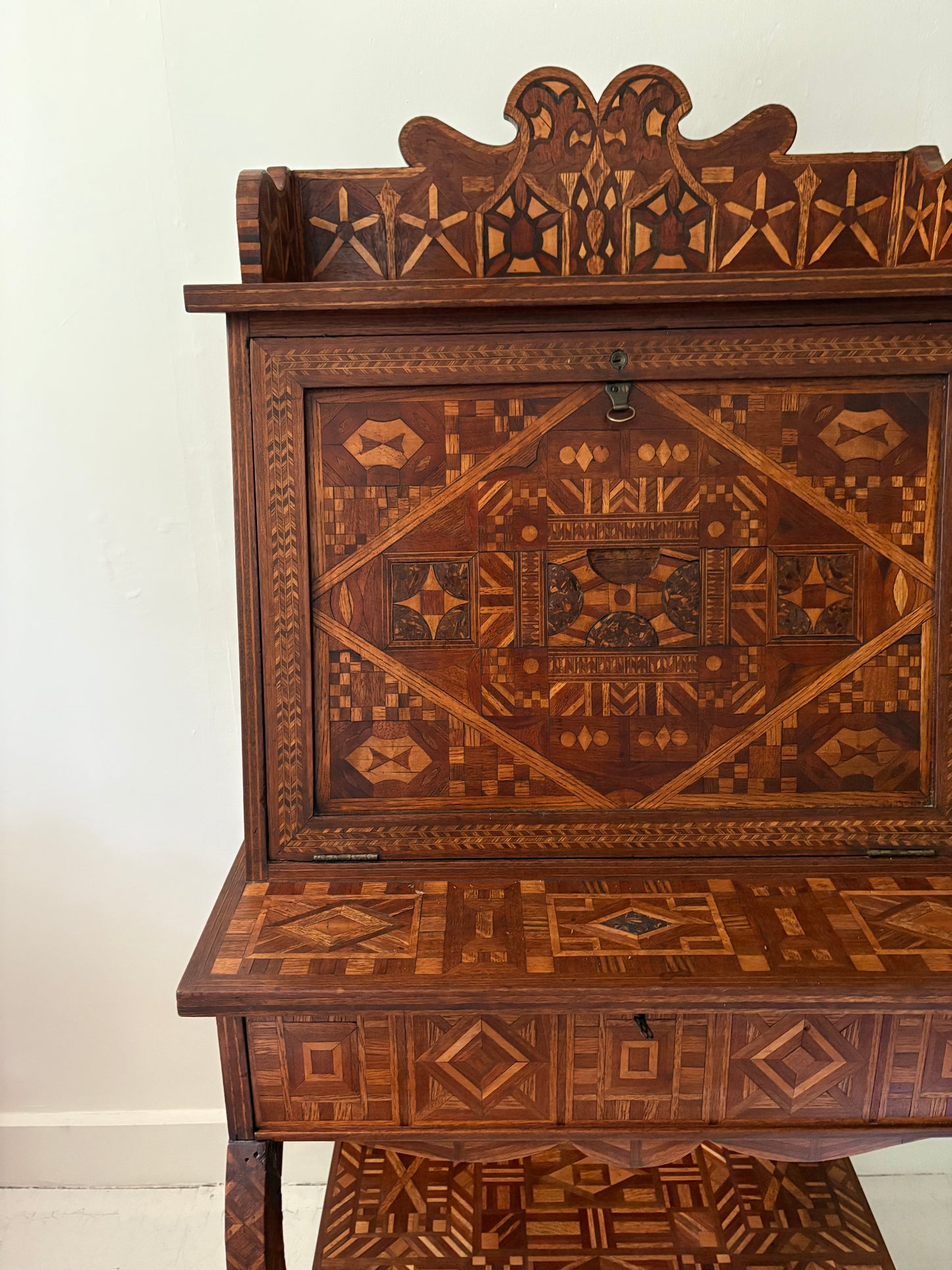 Antique American Marquetry Desk, Chair and Inner Box
