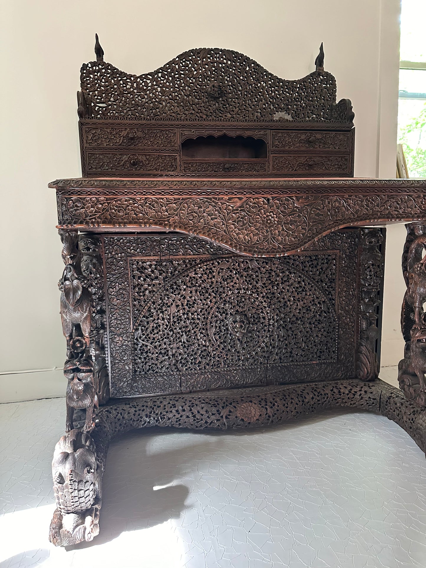 19th Century Hand-Carved Burmese Davenport Desk