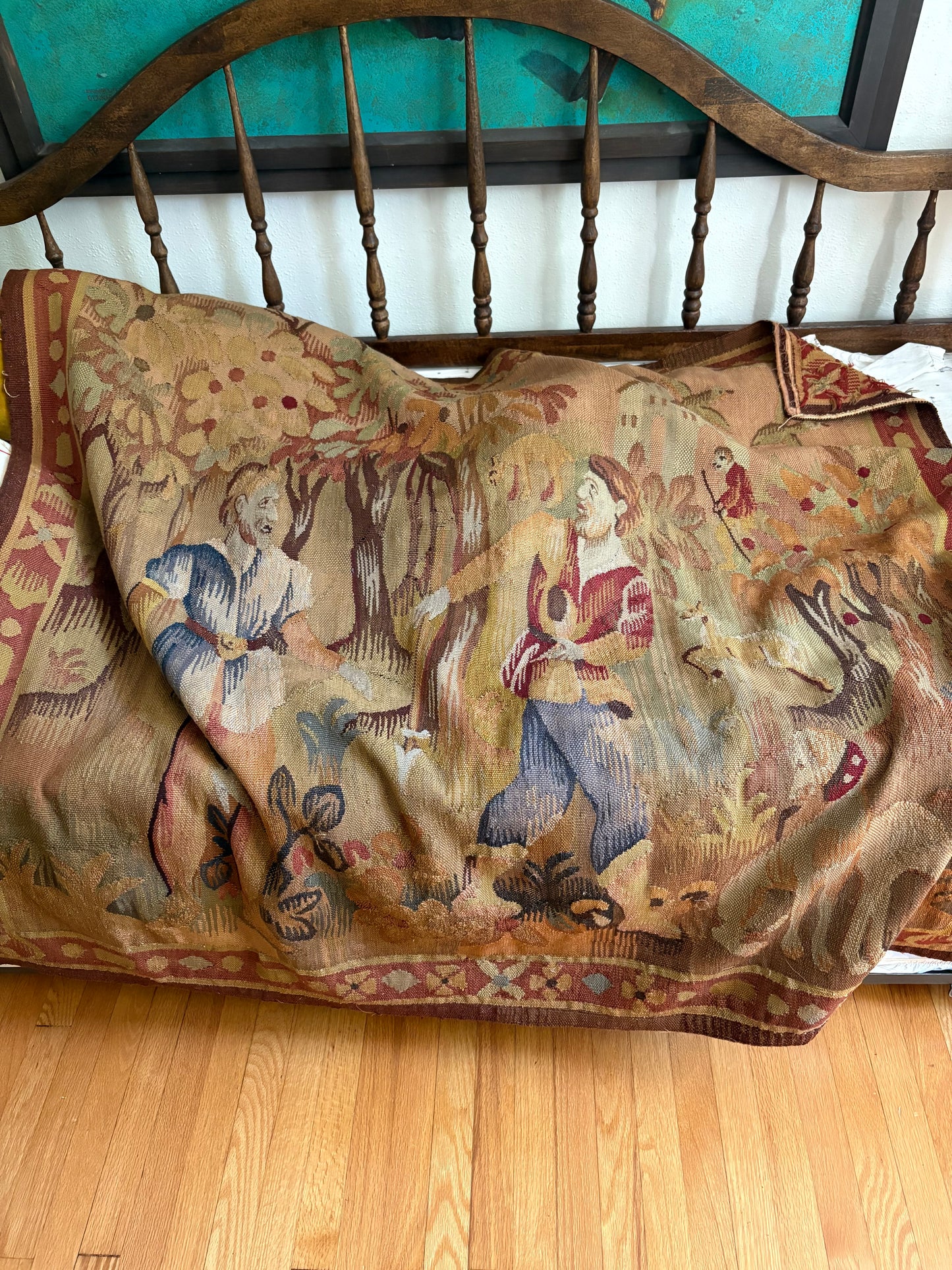 Mid 20th Century Earth Toned Wool Hunting Tapestry (FREE SHIPPING)