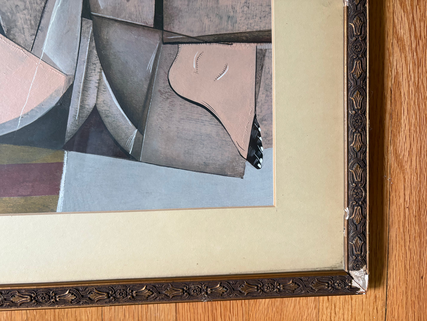 Modern Cubist Nude Original in Antique Art Nouveau Frame (FREE SHIPPING)
