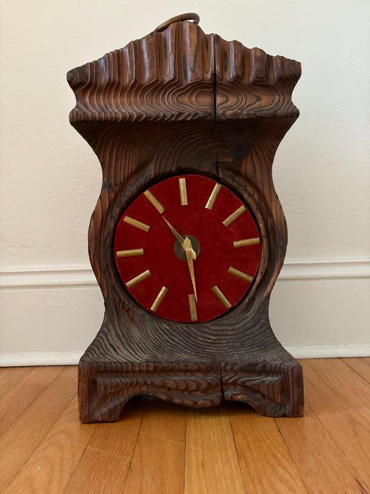 1970s Carved Wood Folk Art Clock (FREE SHIPPING)