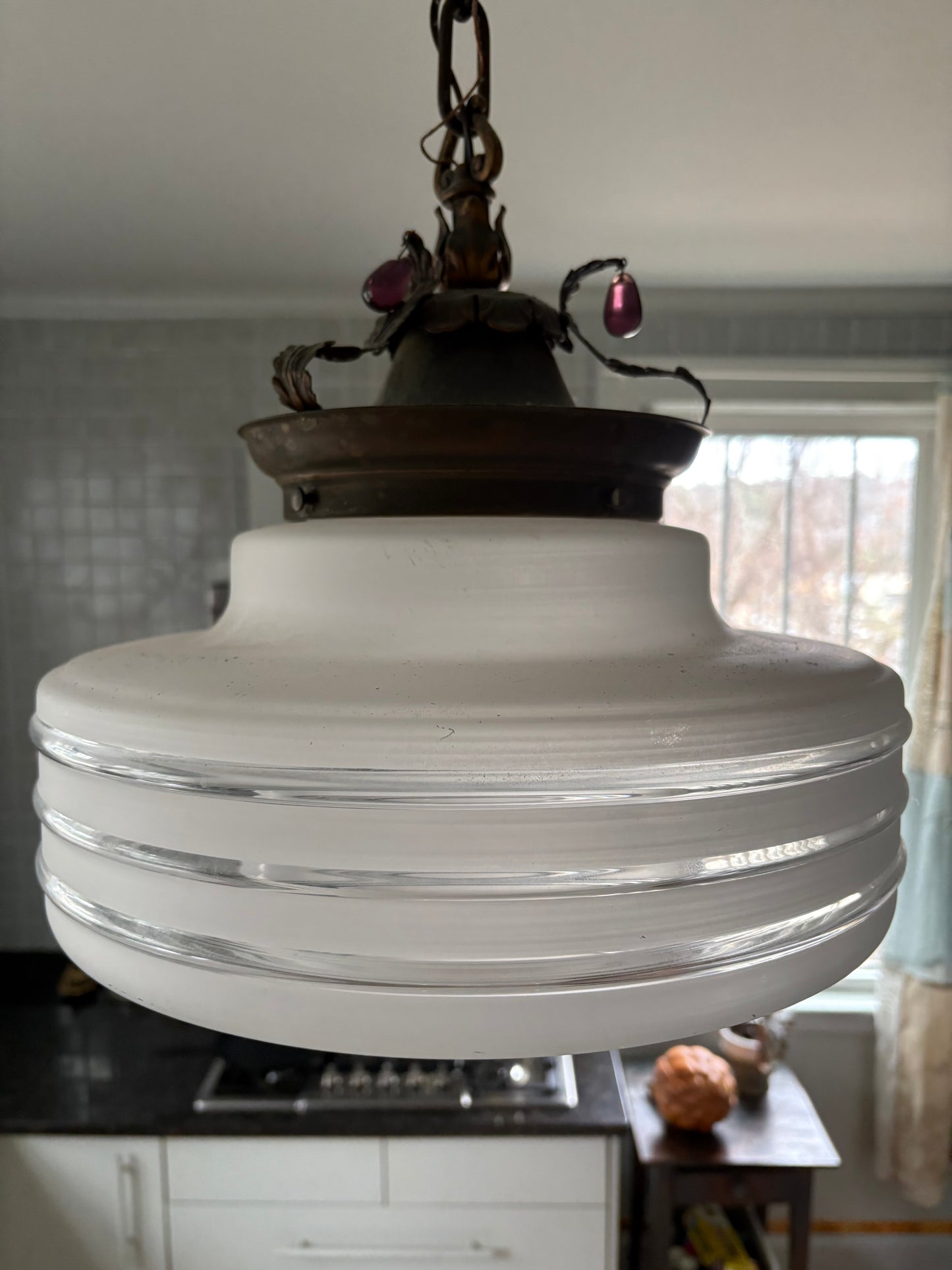 1930s Pendant Light with Glass Globe and Brass Canopy (FREE SHIPPING)