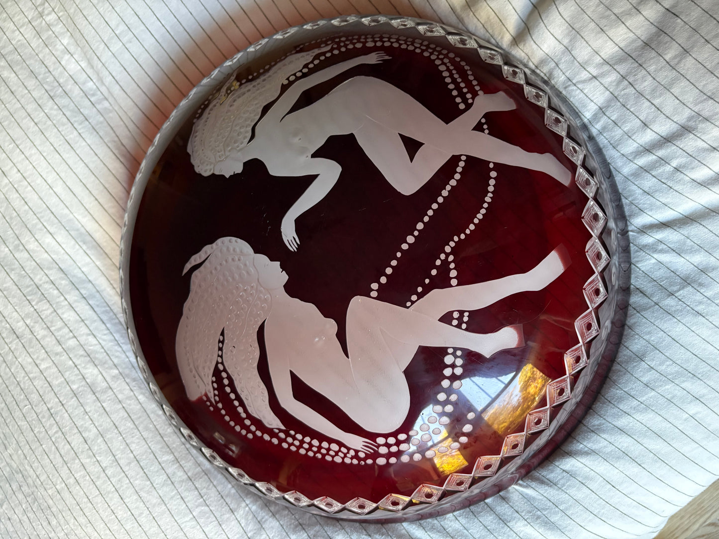 Custom Engraved Glass Flycatcher Pendant Light Reminiscent of René Lalique (FREE SHIPPING)