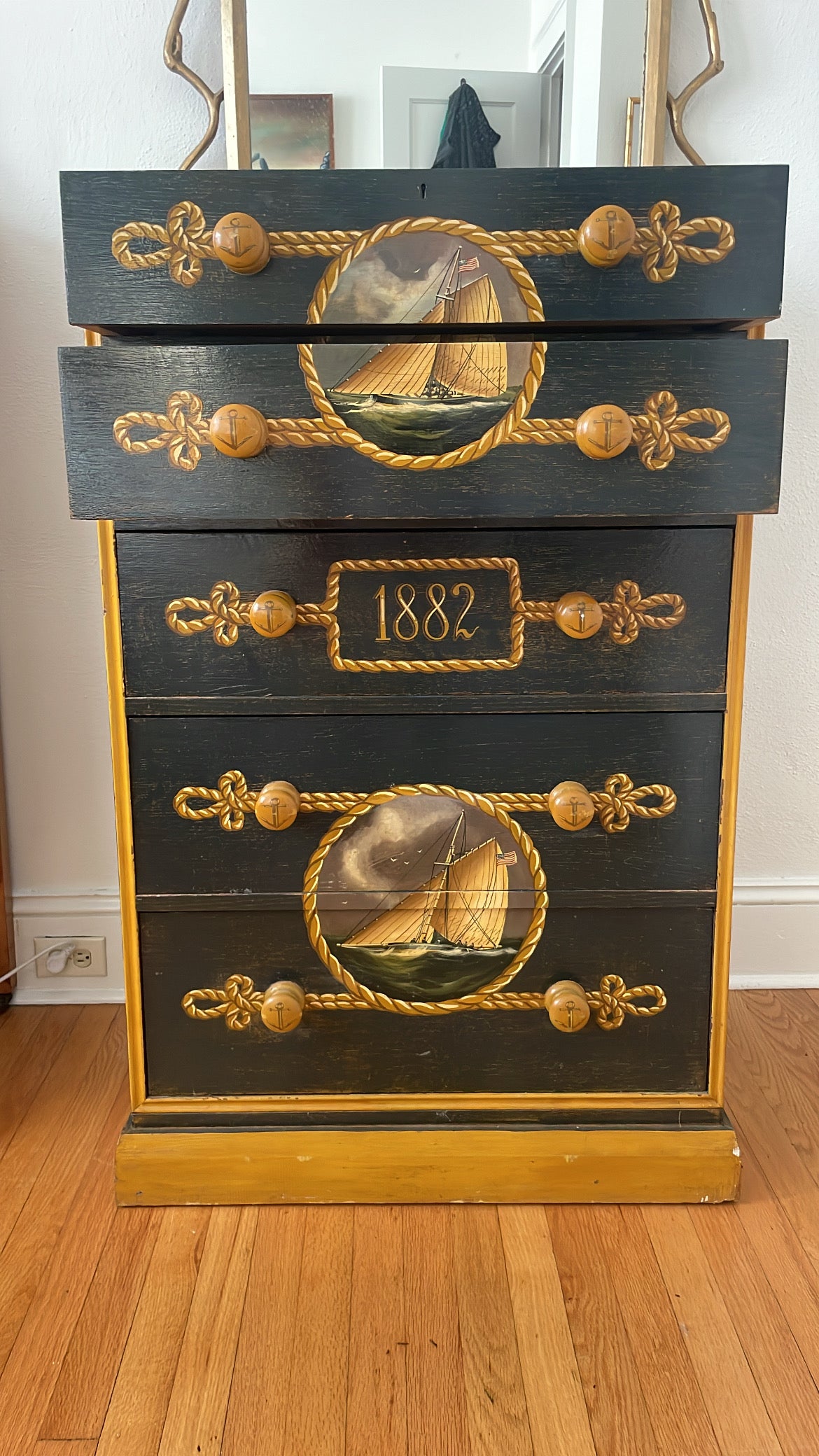 Vintage Hand-painted Nautical Chest of Drawers