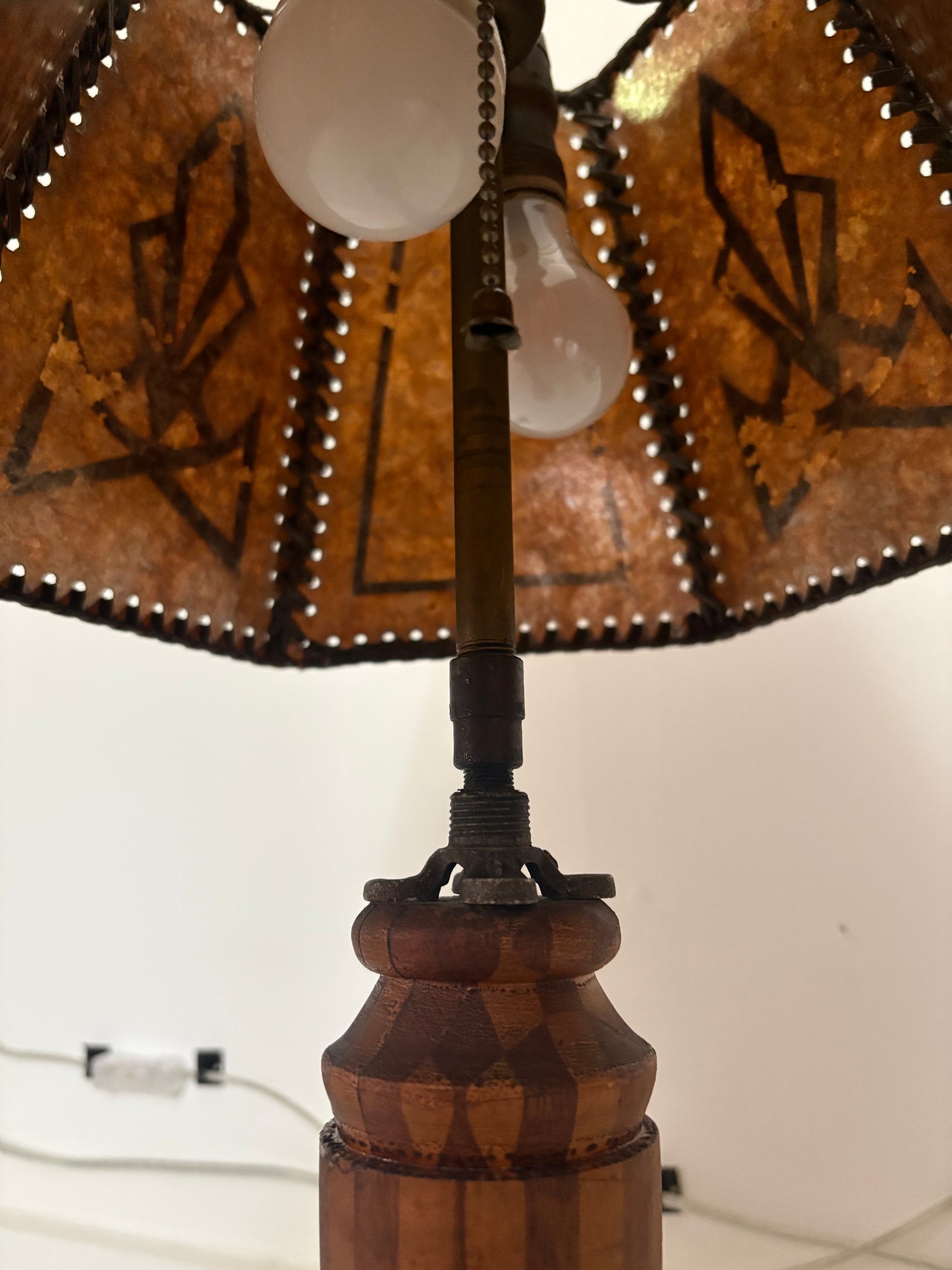 1940s Parquetry Table Lamp with 1920s Mica Shade (FREE SHIPPING)