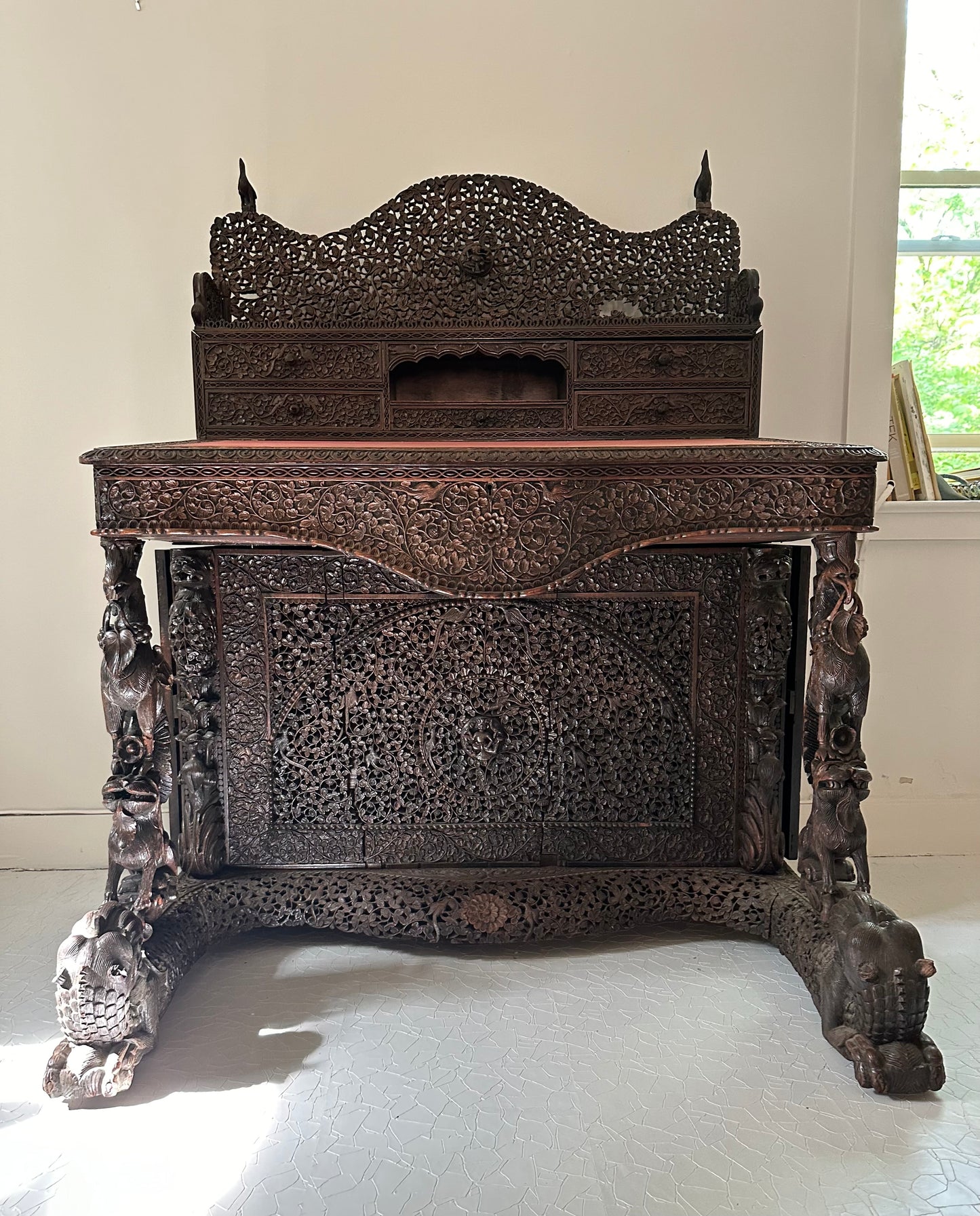 19th Century Hand-Carved Burmese Davenport Desk