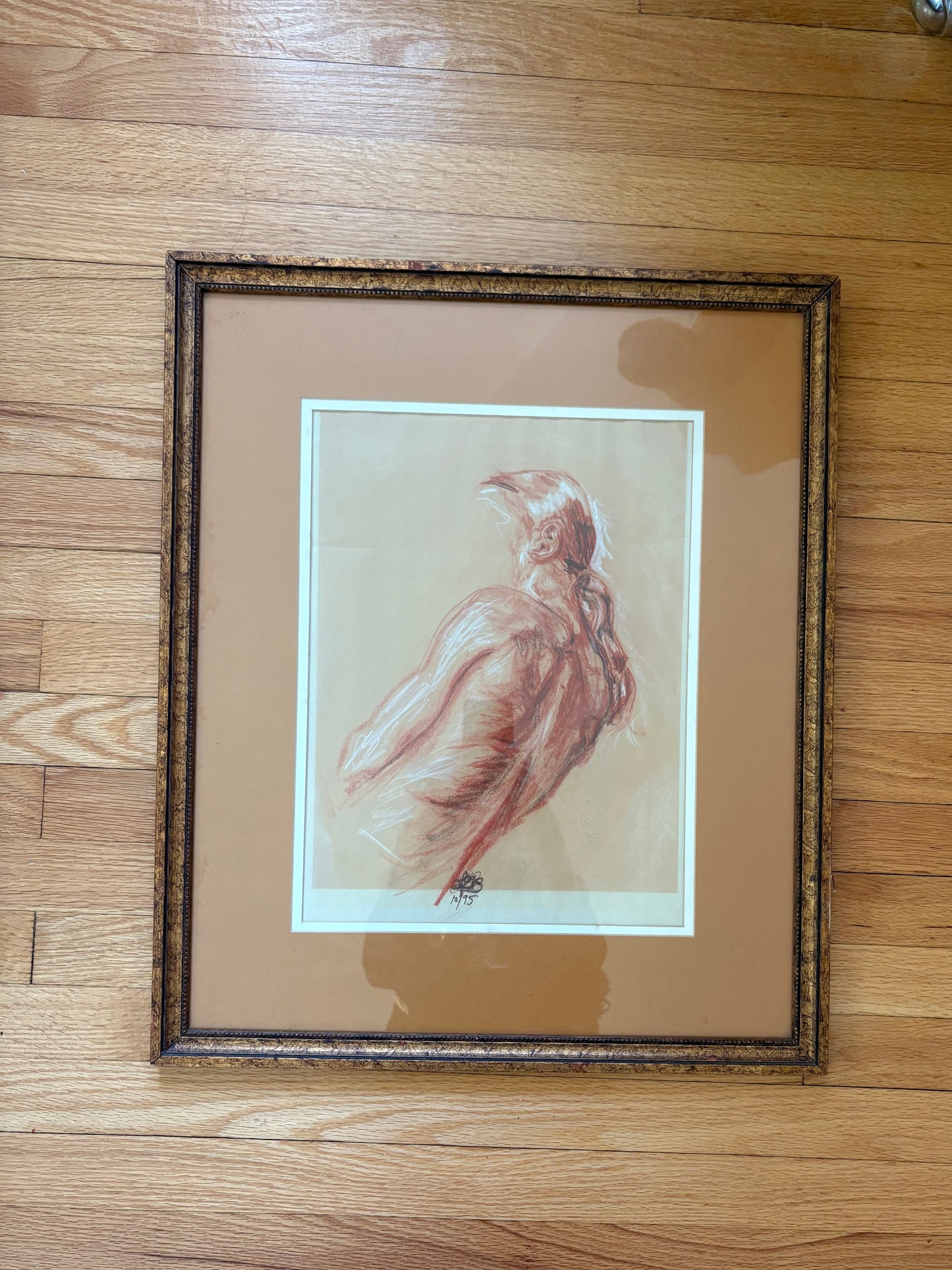 Original Pastel Figure Drawing Double Matted in Gold Frame (FREE SHIPPING)