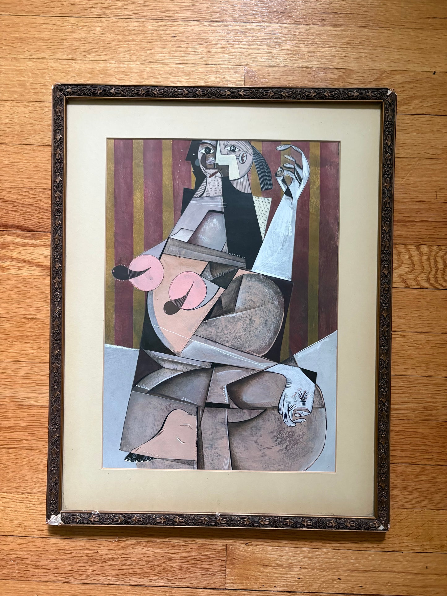 Modern Cubist Nude Original in Antique Art Nouveau Frame (FREE SHIPPING)