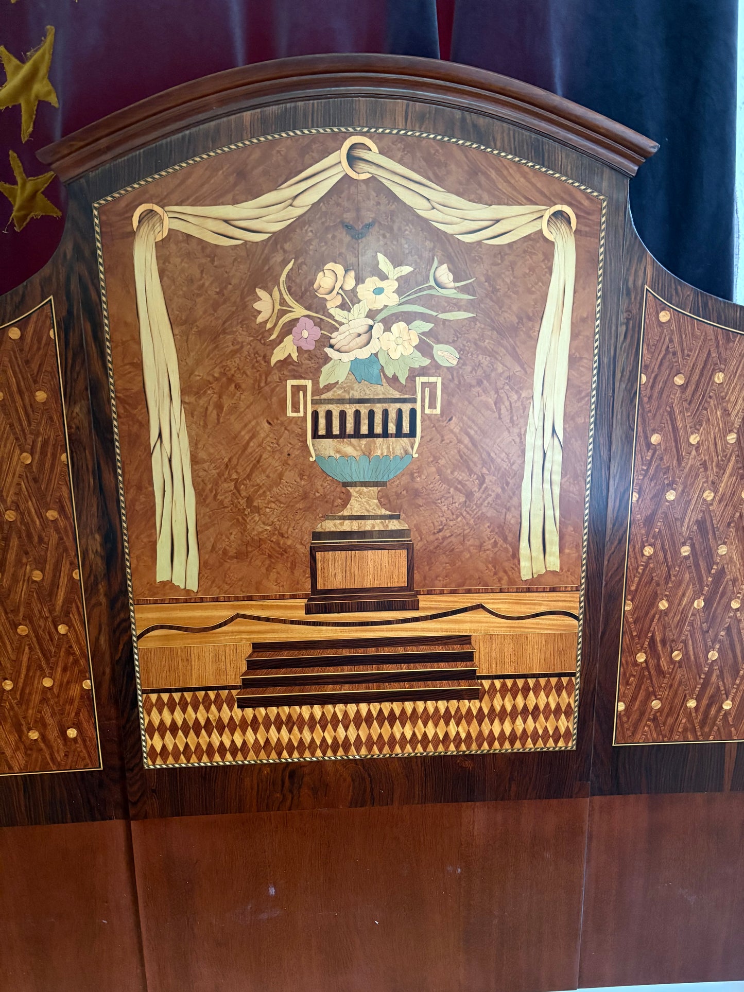 1920s Art Deco Marquetry Queen Sized Headboard