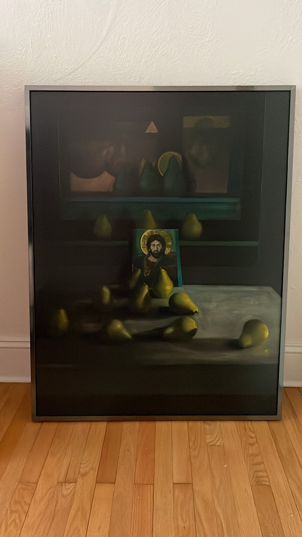 Framed Oil Painting on Gessoed Masonite- Altar with Pears