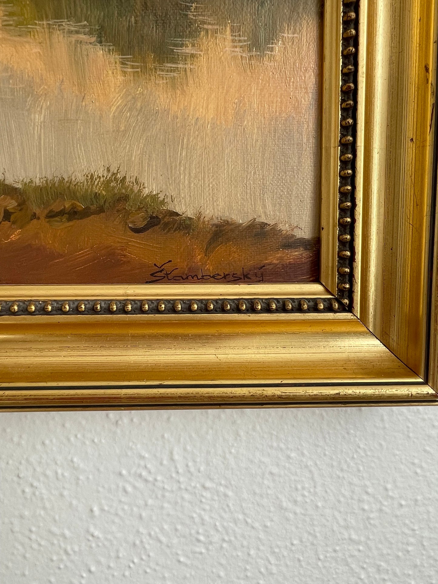 Vintage Landscape Painted in Gilt Frame