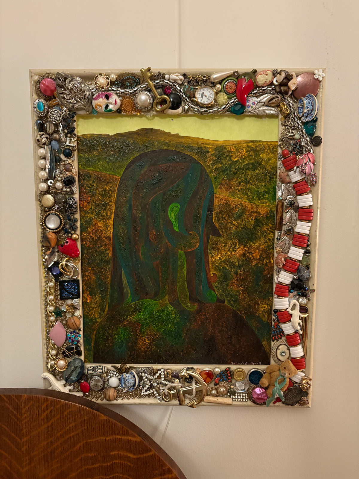 Modern Figurative Painting in a Vintage Assemblage Frame (FREE SHIPPING)
