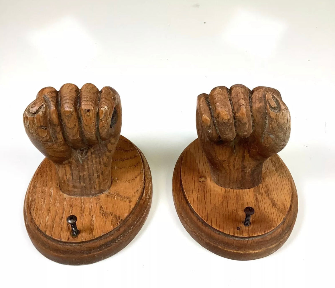 Folk Art Carved Wood Fist Towel Bar