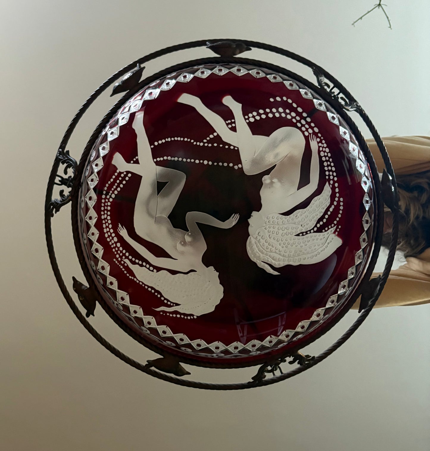 Custom Engraved Glass Flycatcher Pendant Light Reminiscent of René Lalique (FREE SHIPPING)