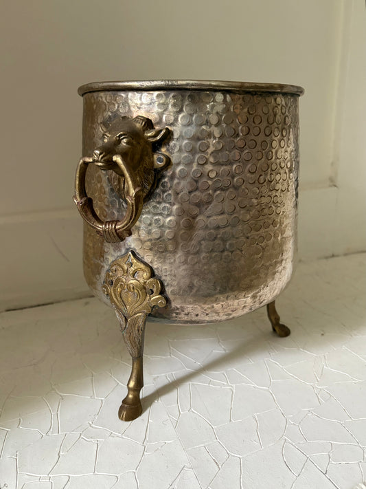 Rare Hammered Brass Stag Champagne Bucket or Planter (FREE SHIPPING)