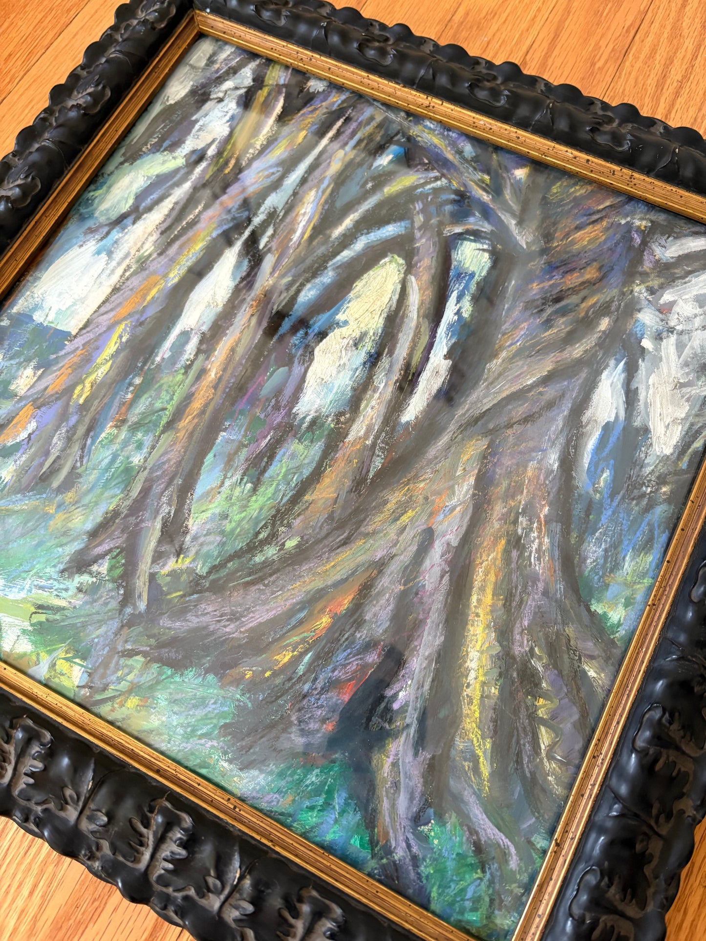 Vibrant Pastel Landscape in Vintage Leaf Motif Frame (FREE SHIPPING)