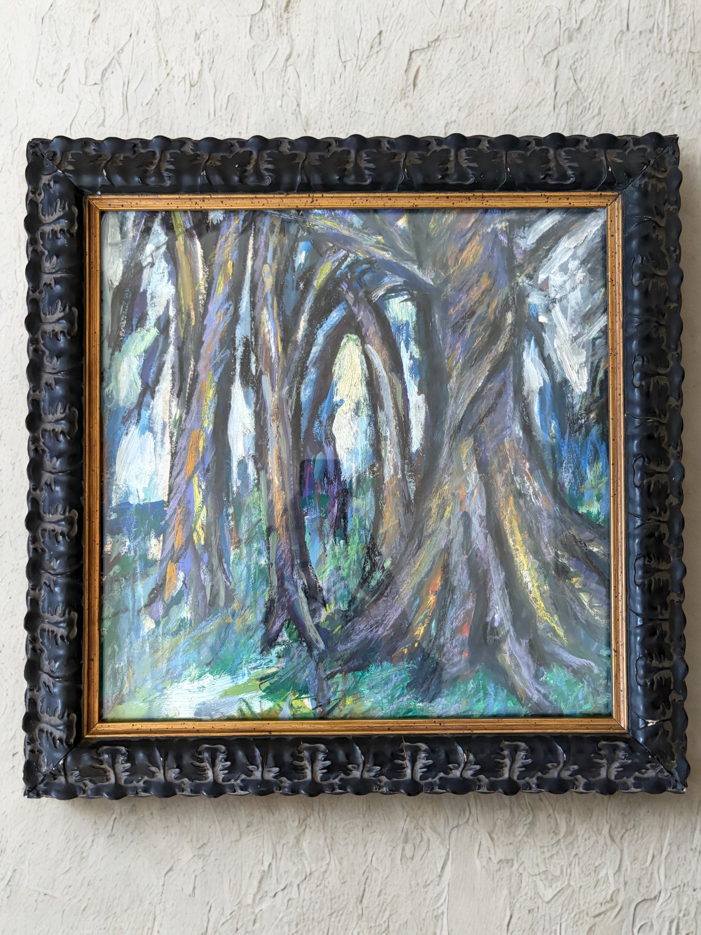 Vibrant Pastel Landscape in Vintage Leaf Motif Frame (FREE SHIPPING)